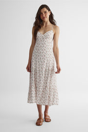 Robe cami midi ouverte devant imprimée - Femme && ROSE MULTI