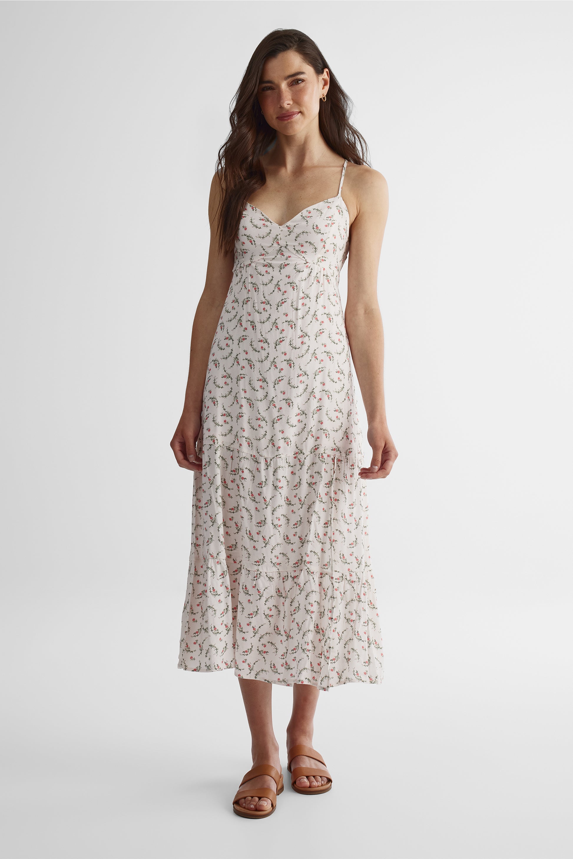 Robe cami midi ouverte devant imprimée - Femme && ROSE MULTI