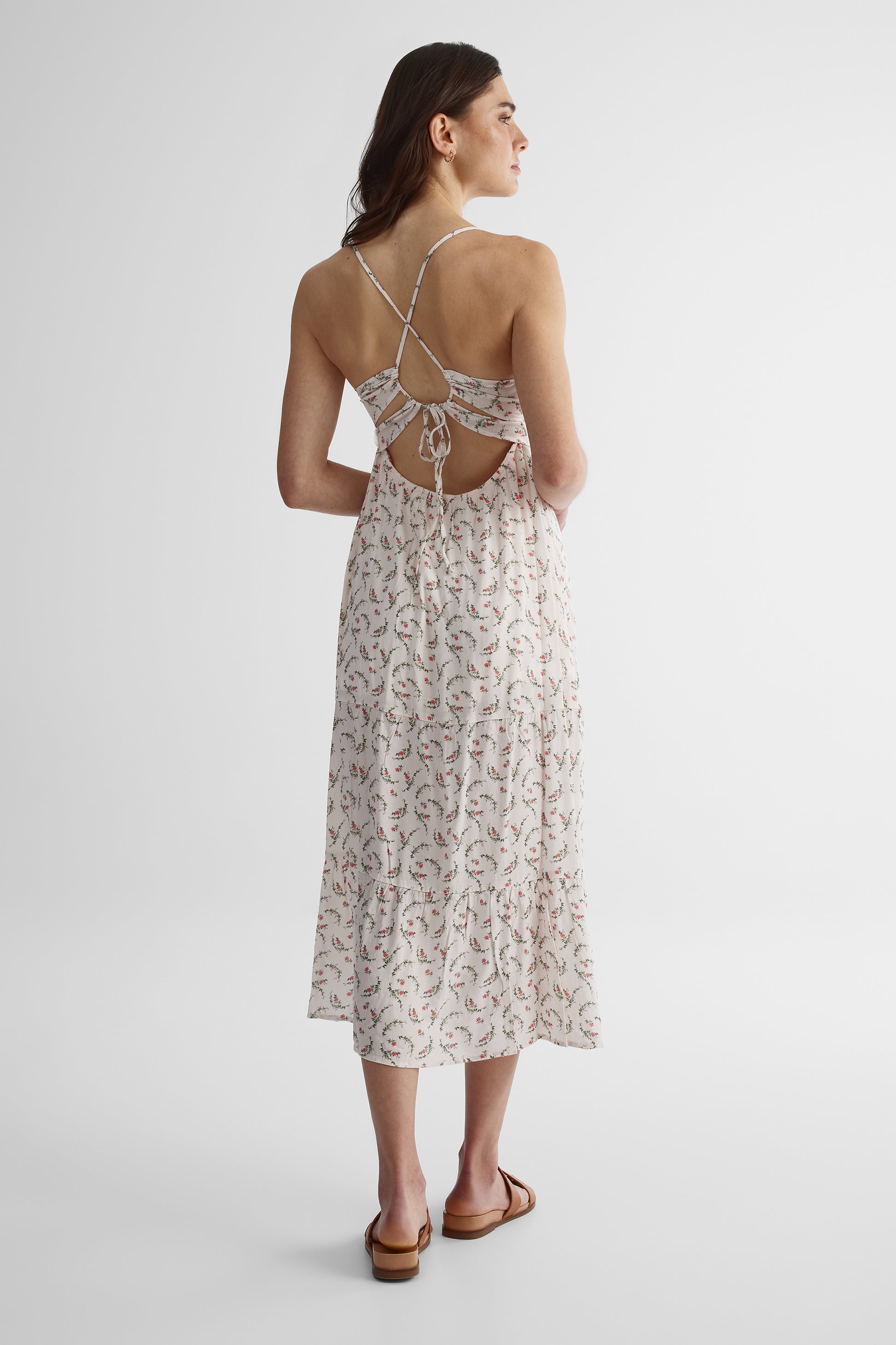 Robe cami midi ouverte devant imprimée - Femme && ROSE MULTI