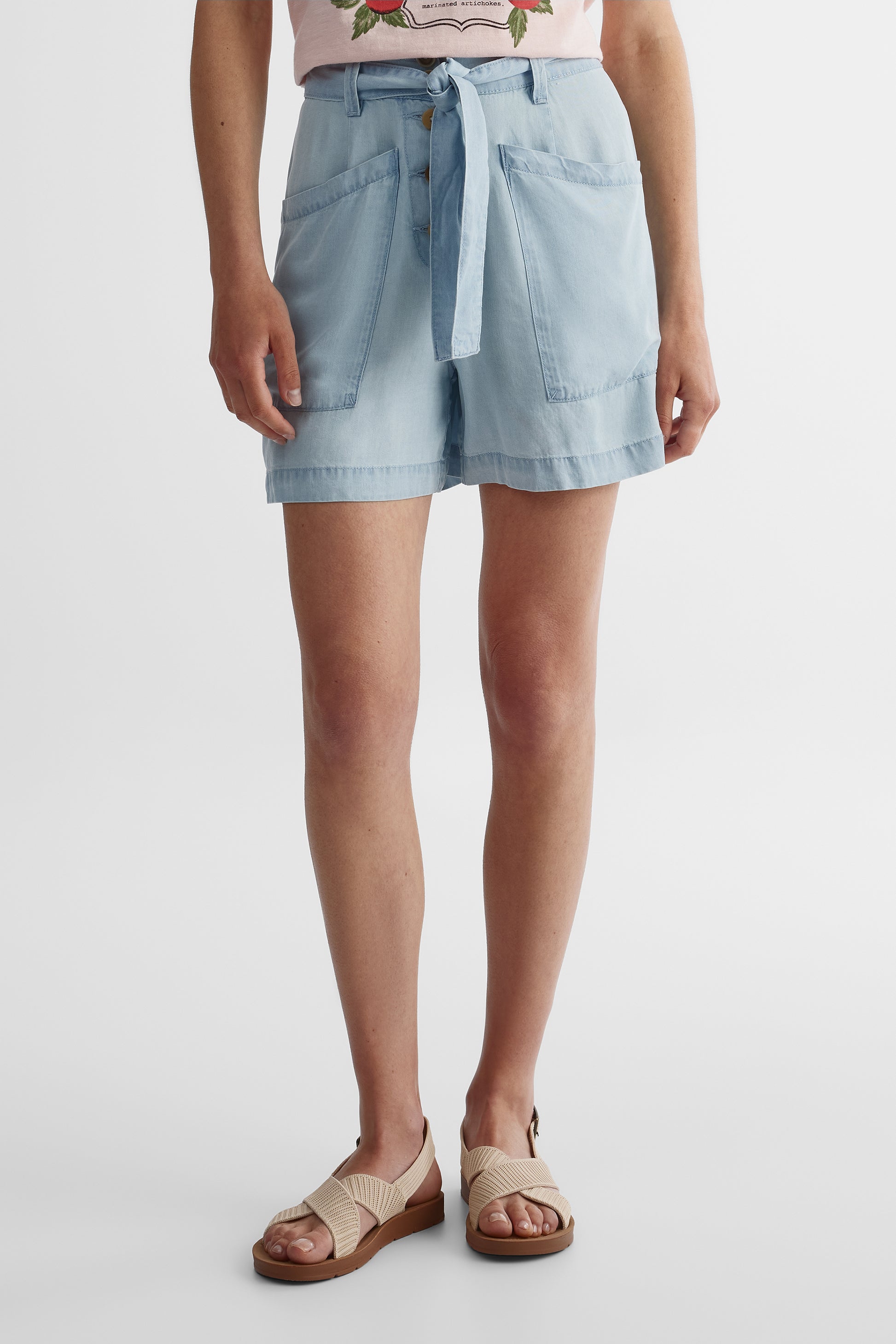Short jambe large taille haute en lyocell - Femme && BLEU PALE