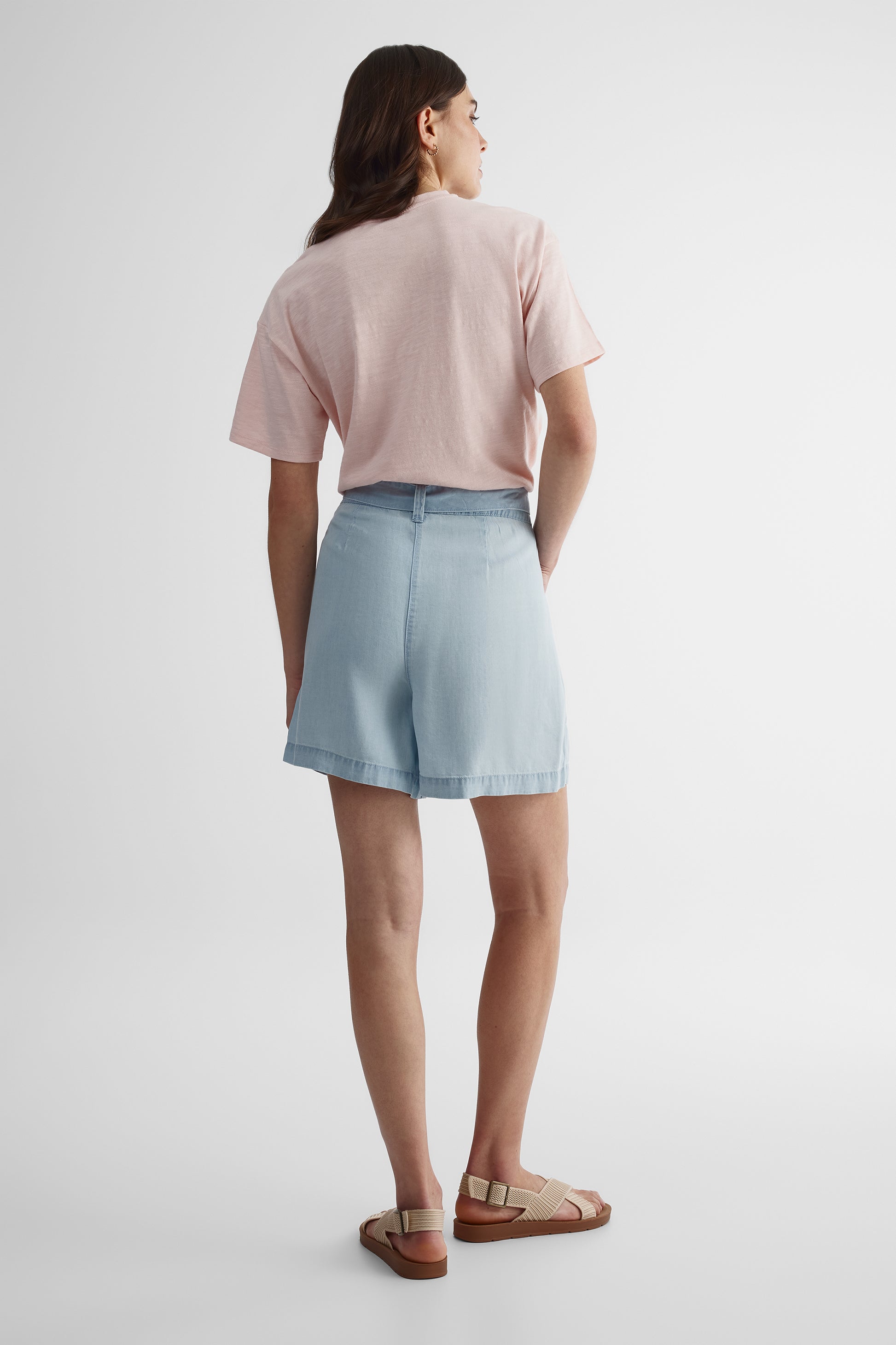 Short jambe large taille haute en lyocell - Femme && BLEU PALE