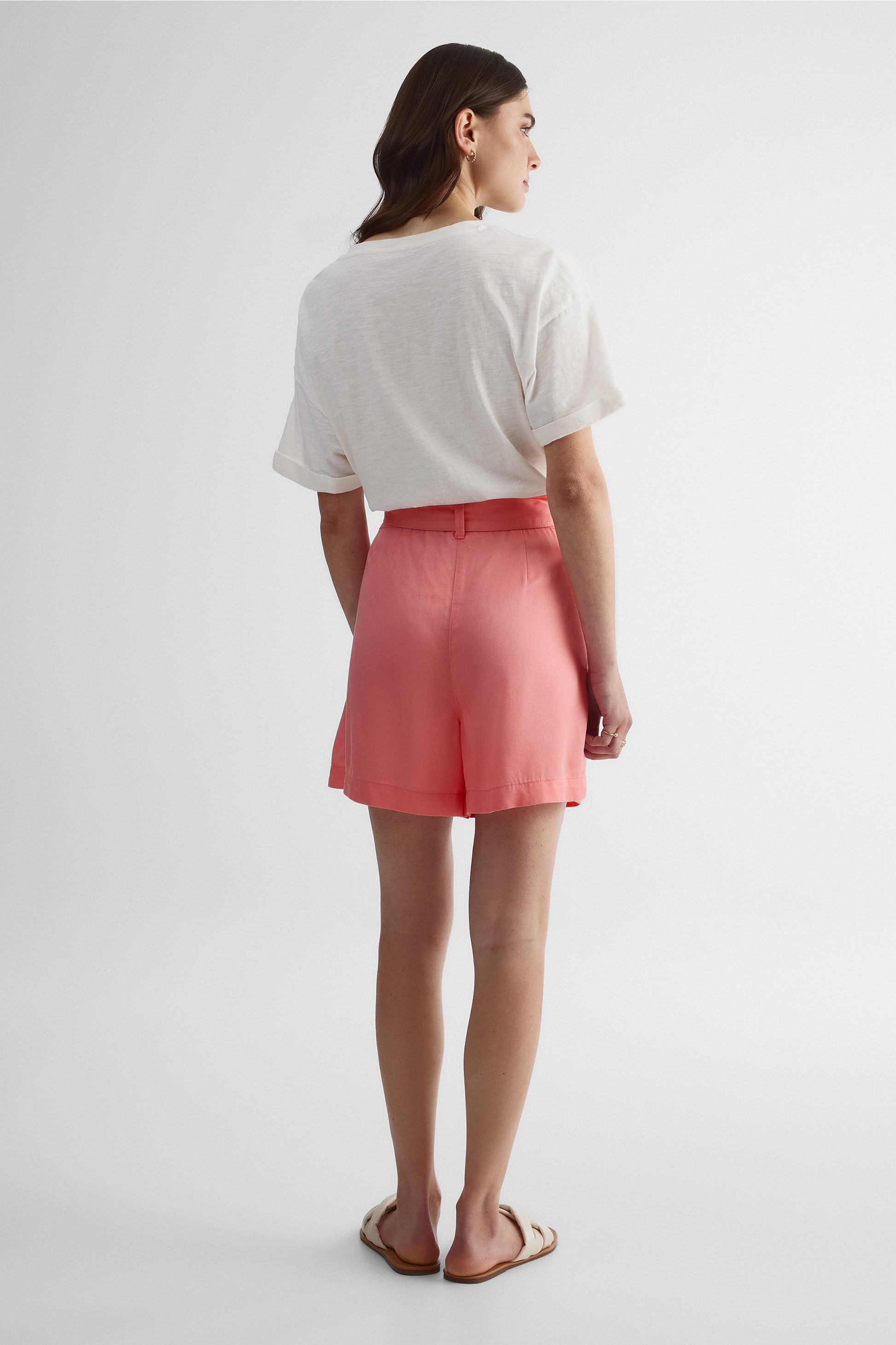Short jambe large taille haute en lyocell - Femme && ROSE