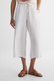 Capri jambe large à cordon en lyocell - Femme && BLANC