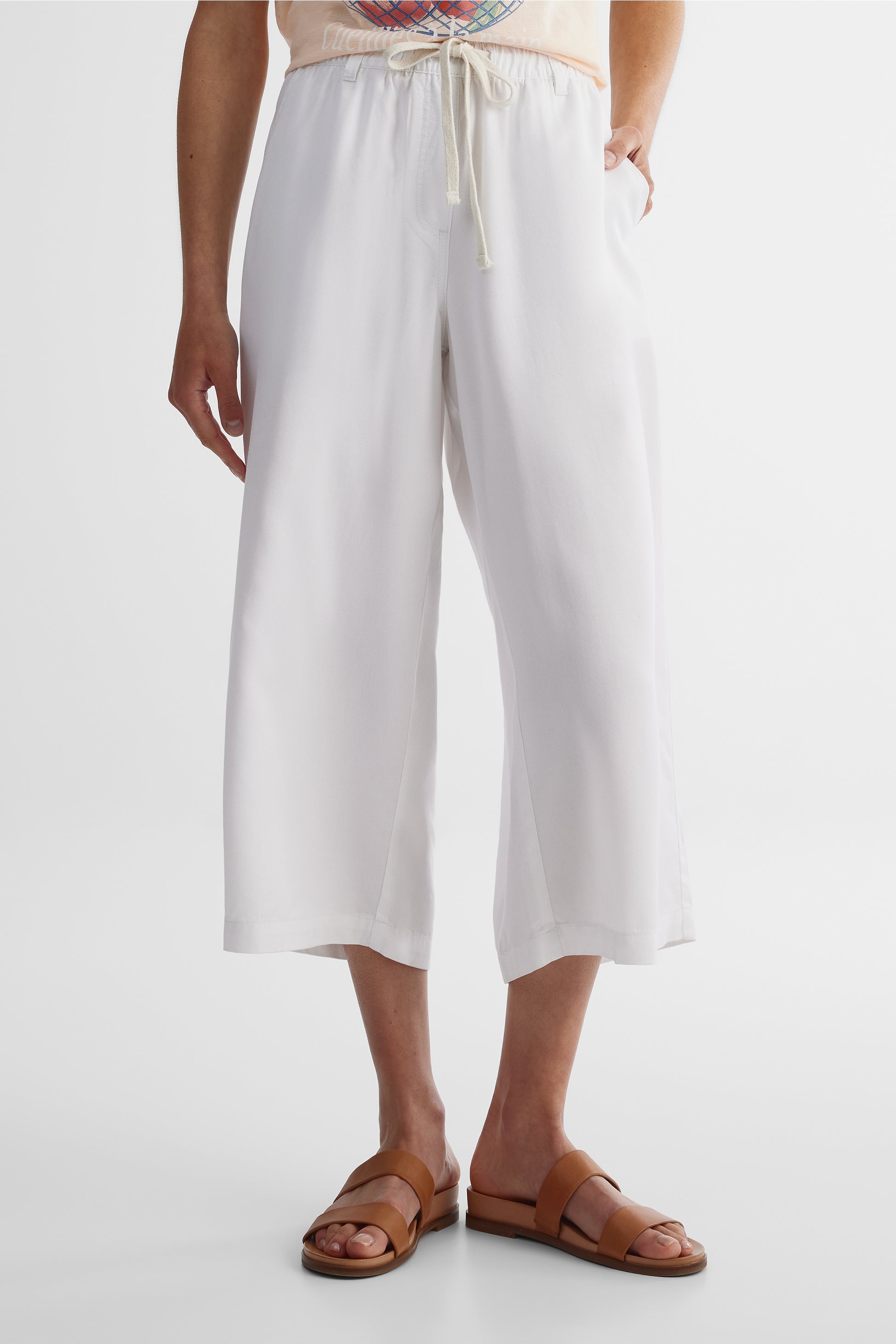 Capri jambe large à cordon en lyocell - Femme && BLANC