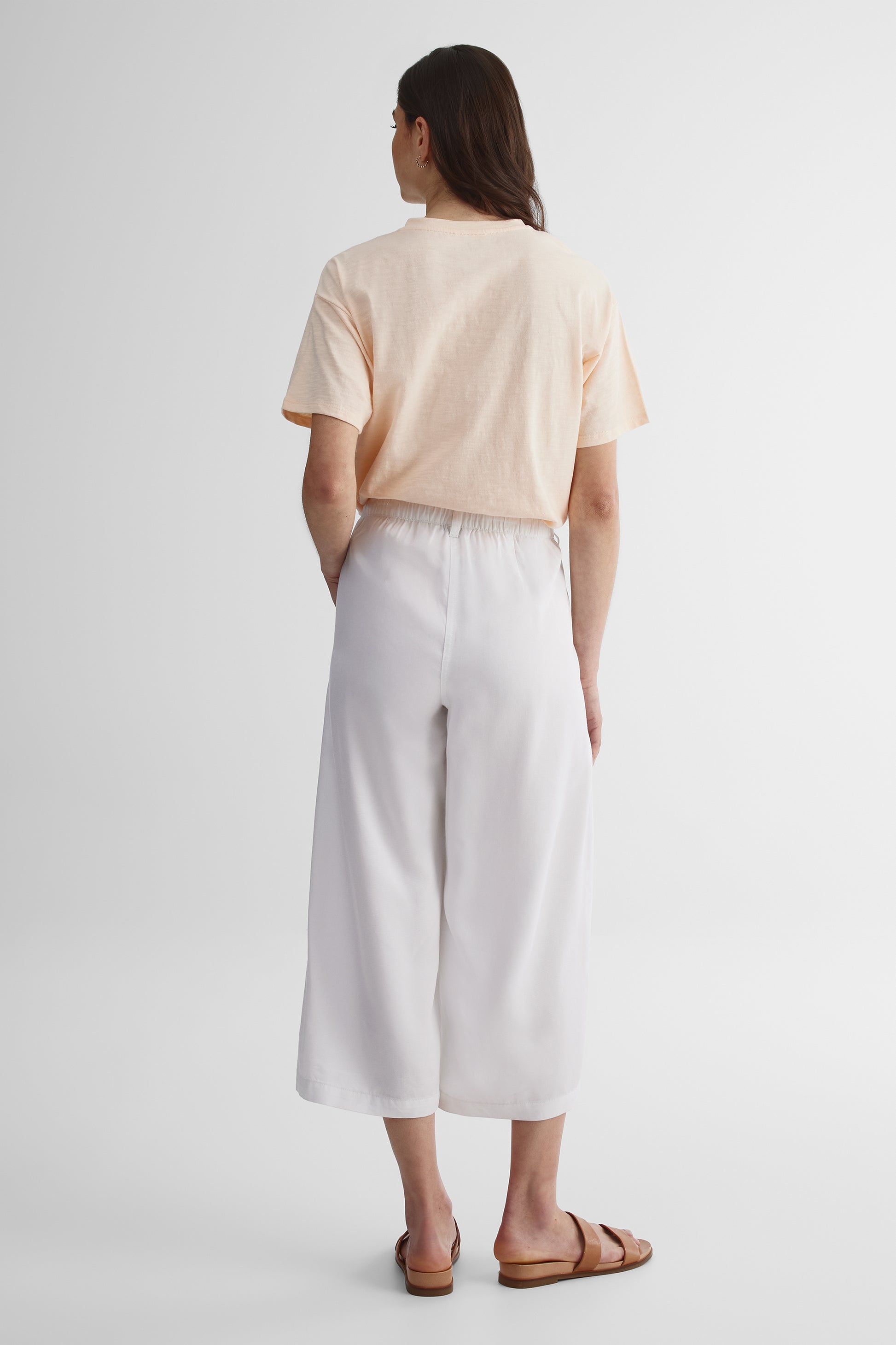 Capri jambe large à cordon en lyocell - Femme && BLANC