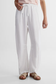 Pantalon coupe tonneau à cordon en lyocell - Femme && BLANC