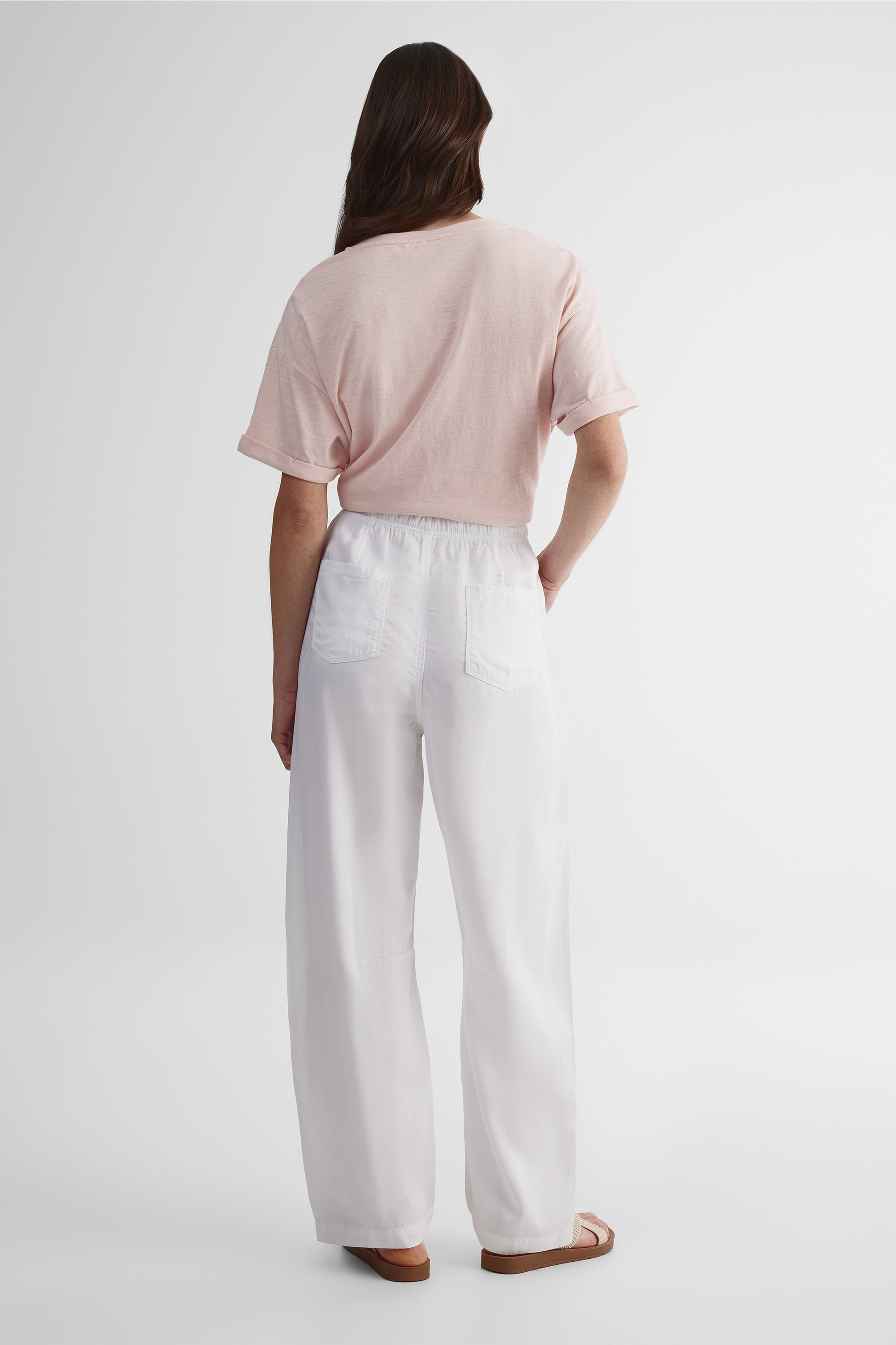 Pantalon coupe tonneau à cordon en lyocell - Femme && BLANC