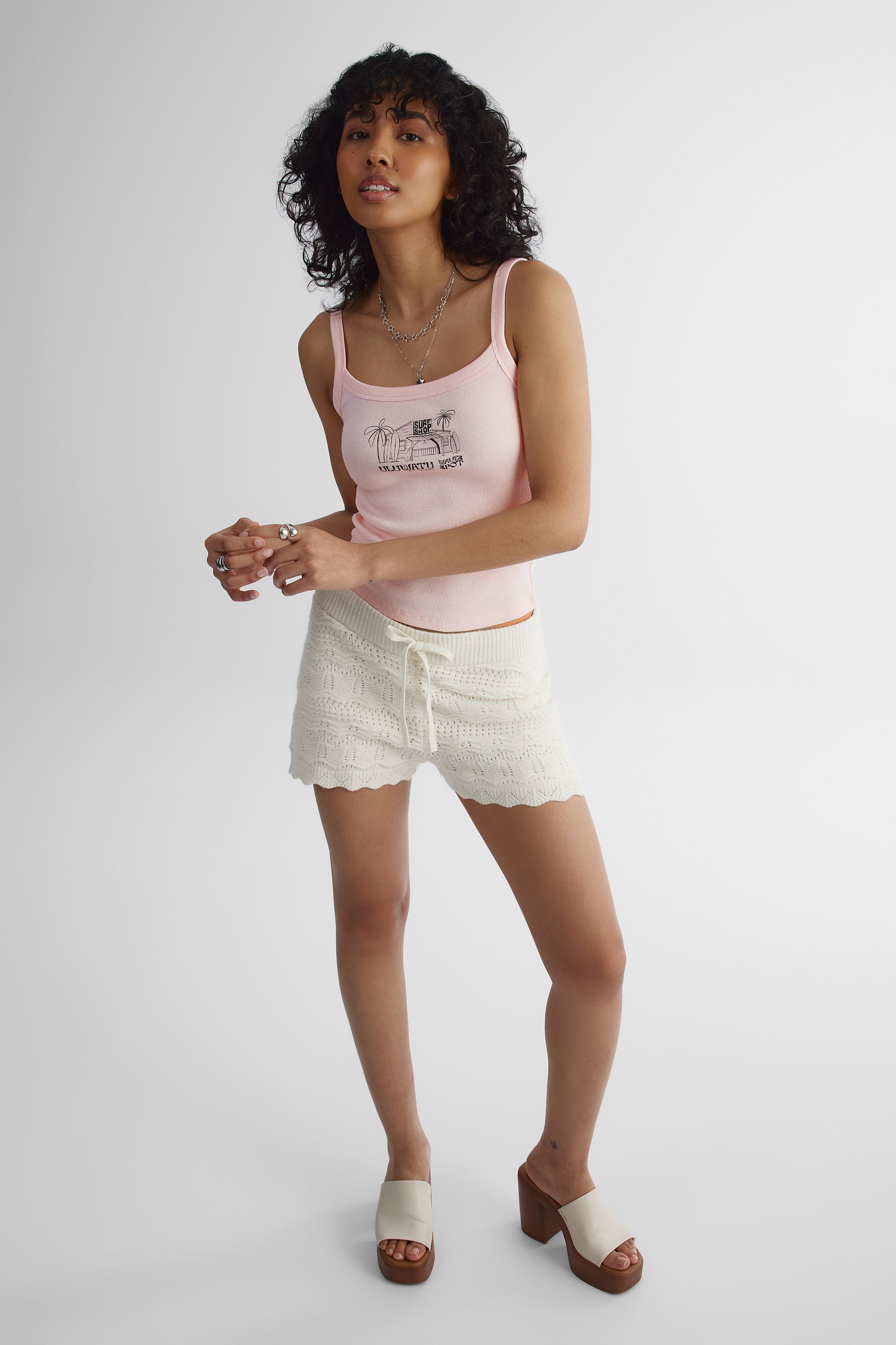 Camisole moulante col bateau côtelée - Jeune femme && ROSE