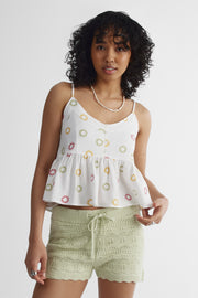 Blouse péplum sans manches à boutons - Jeune femme && BEIGE/MULTI
