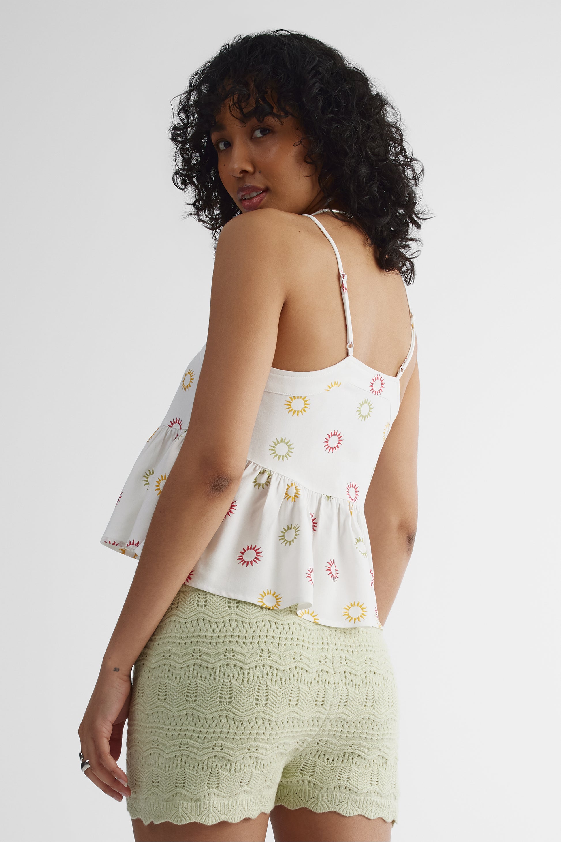 Blouse péplum sans manches à boutons - Jeune femme && BEIGE/MULTI