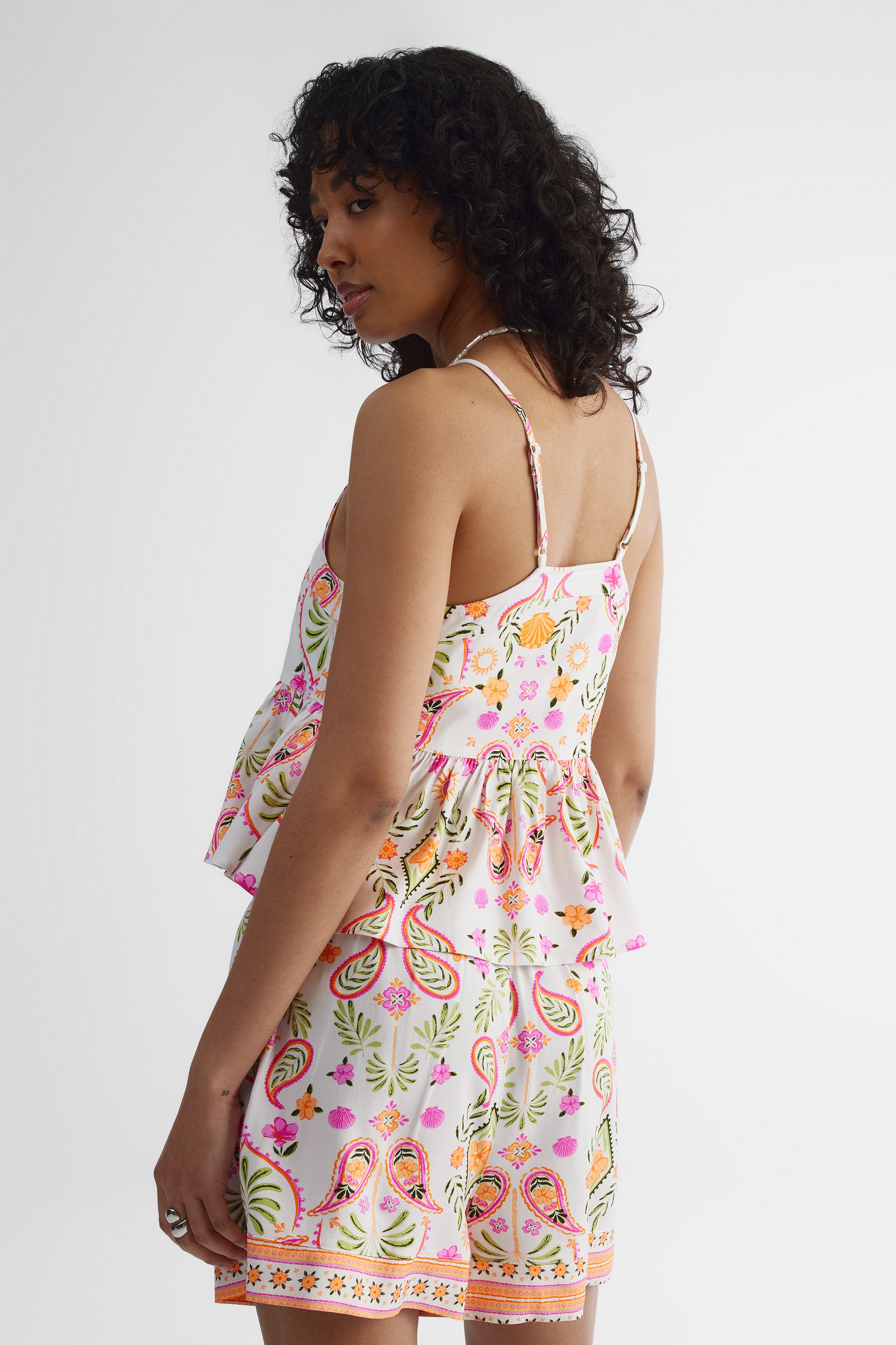 Blouse péplum sans manches à boutons - Jeune femme && BLANC CASSÉ/MULTI