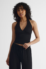 Camisole licou nouée au cou texturée - Jeune femme && NOIR