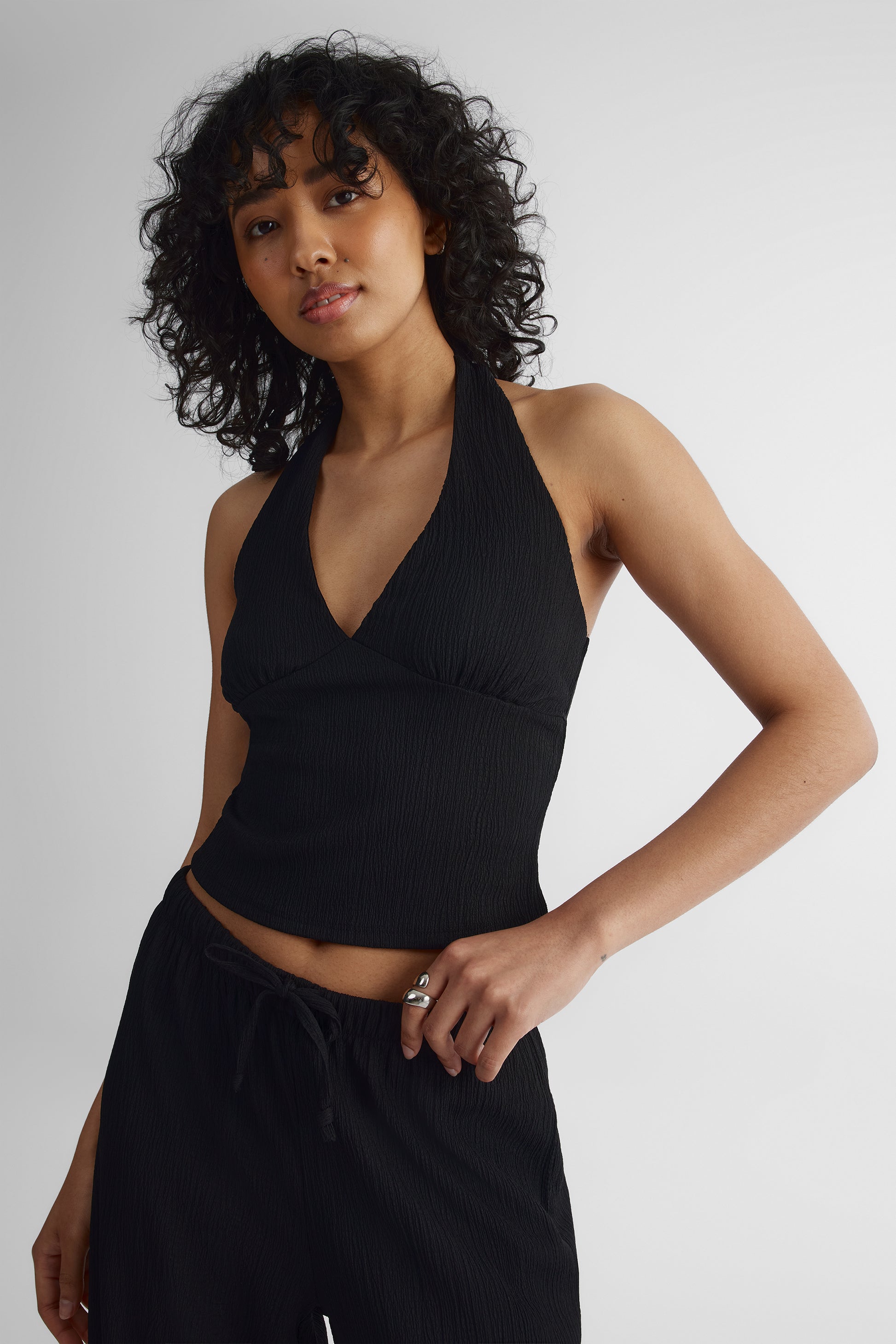 Camisole licou nouée au cou texturée - Jeune femme && NOIR