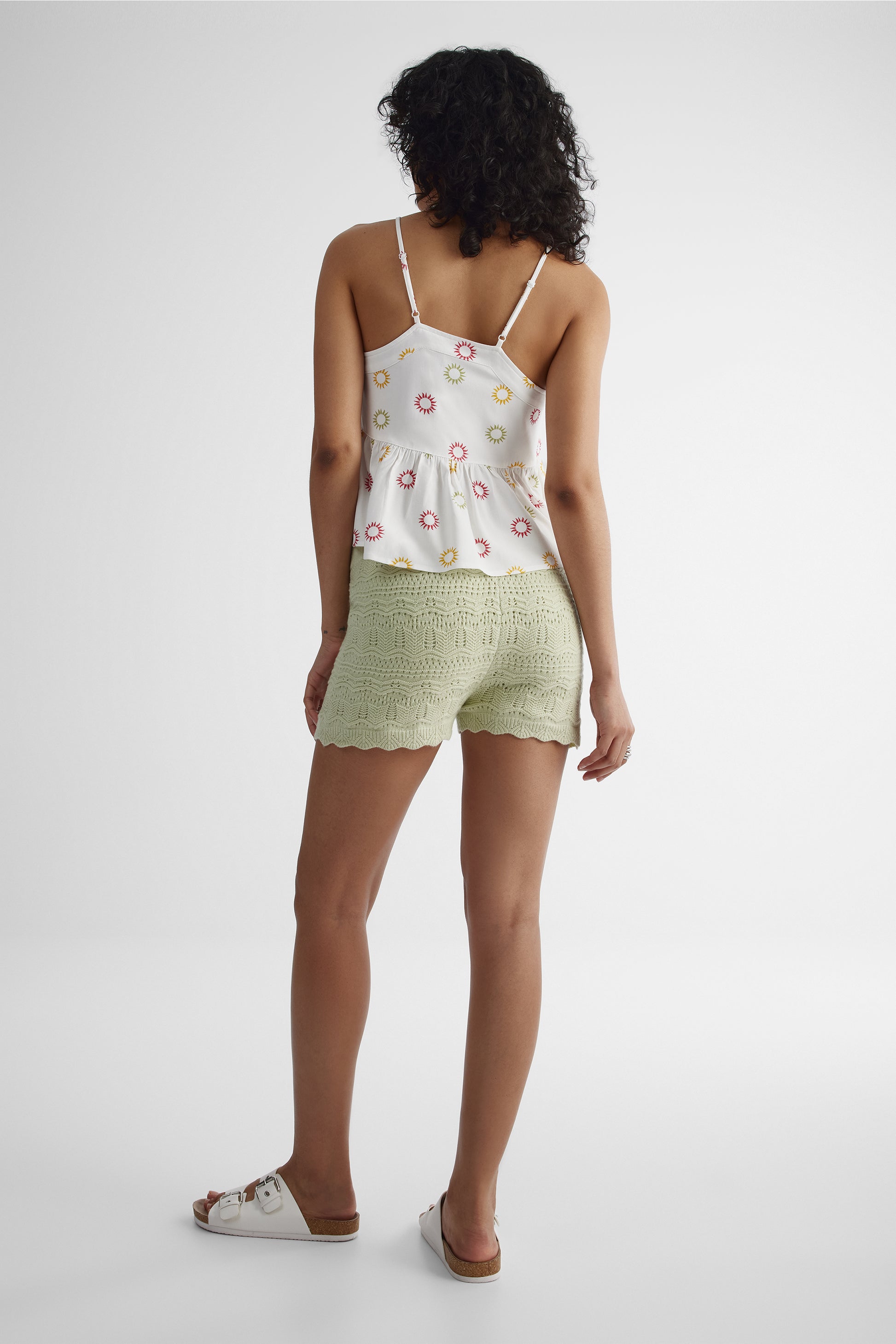Short crochet taille mi-haute à cordon - Jeune femme && VERT