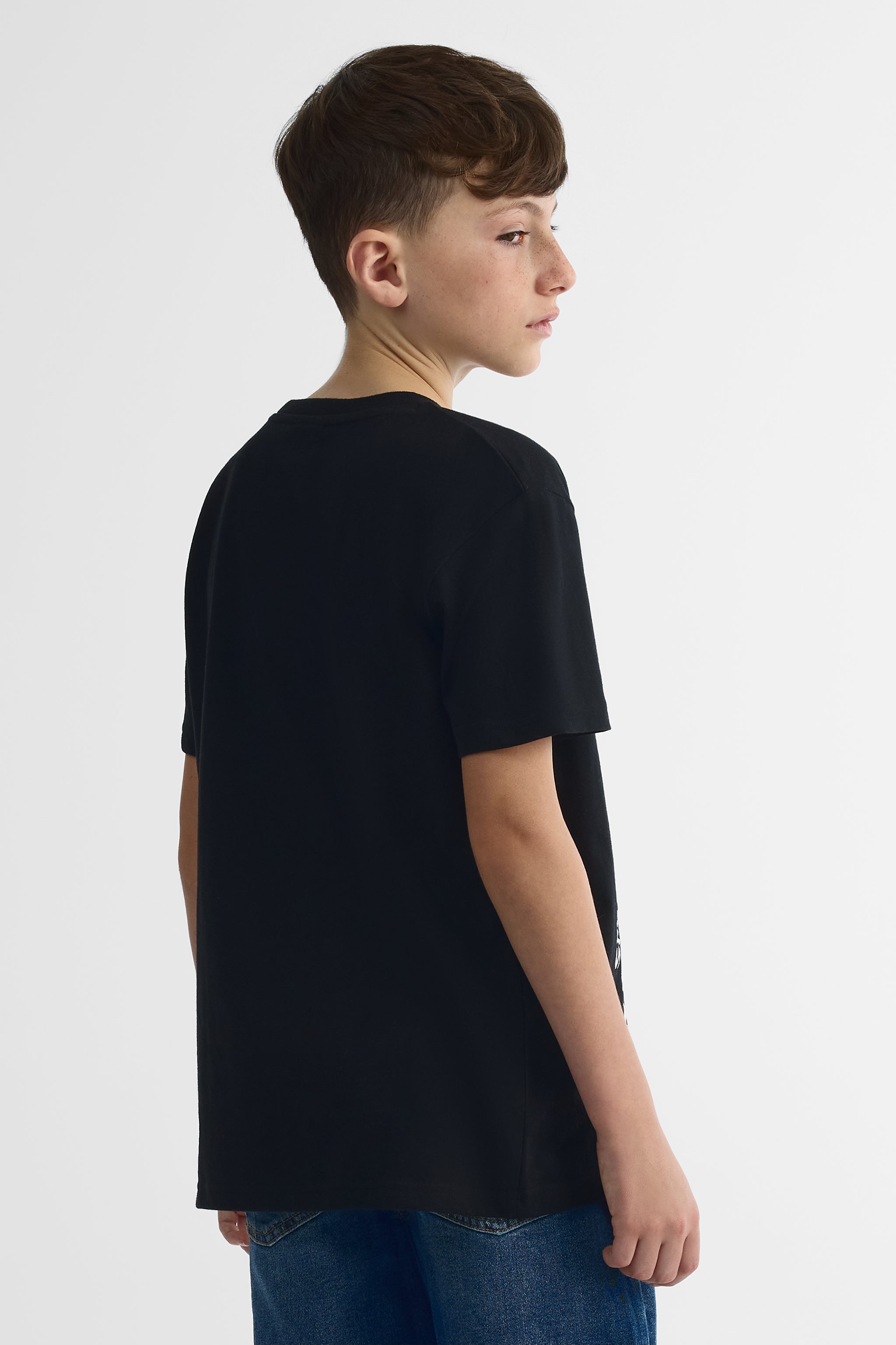 T-shirt à manches courtes col rond imprimé - Ado garçon && NOIR