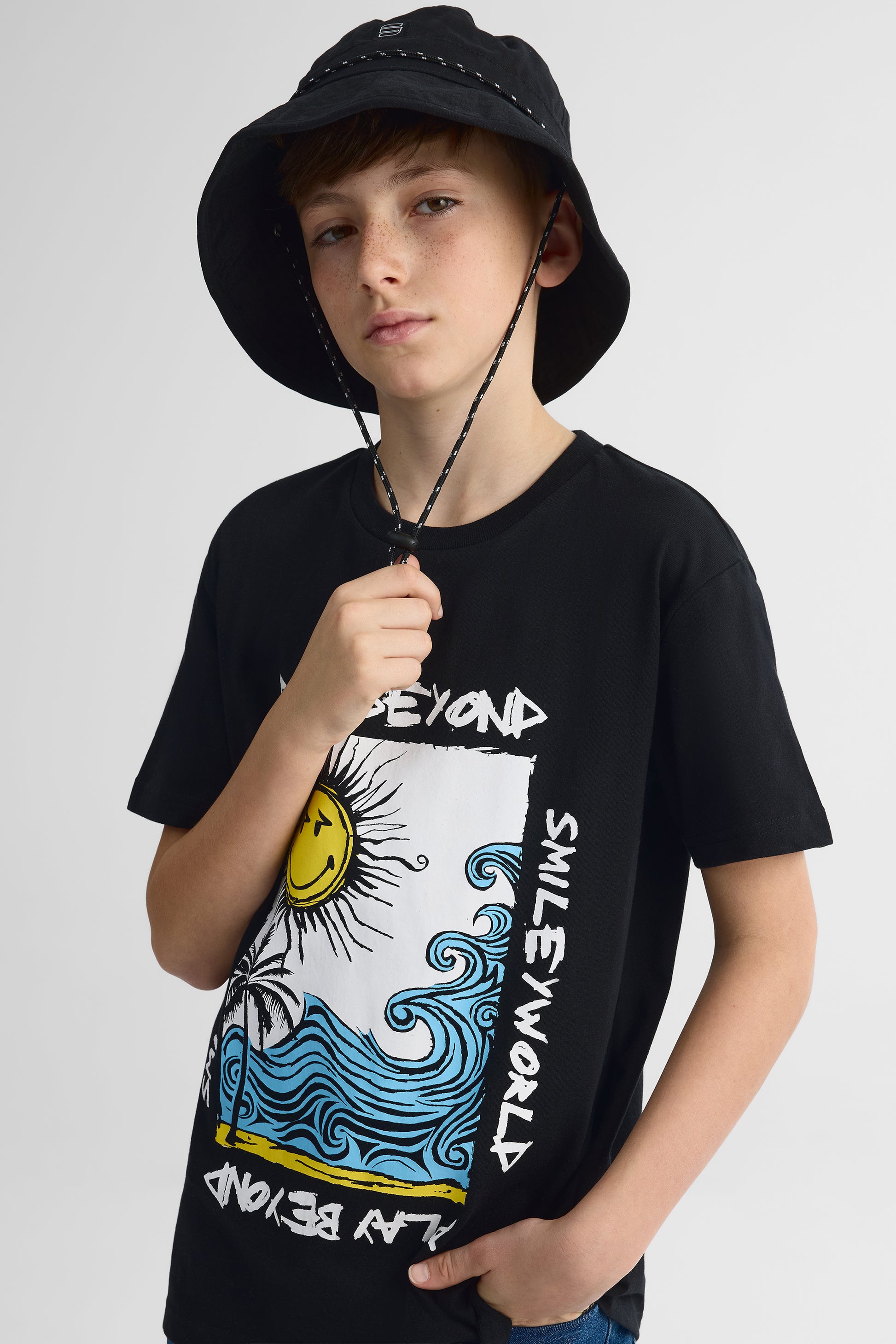T-shirt à manches courtes col rond imprimé - Ado garçon && NOIR