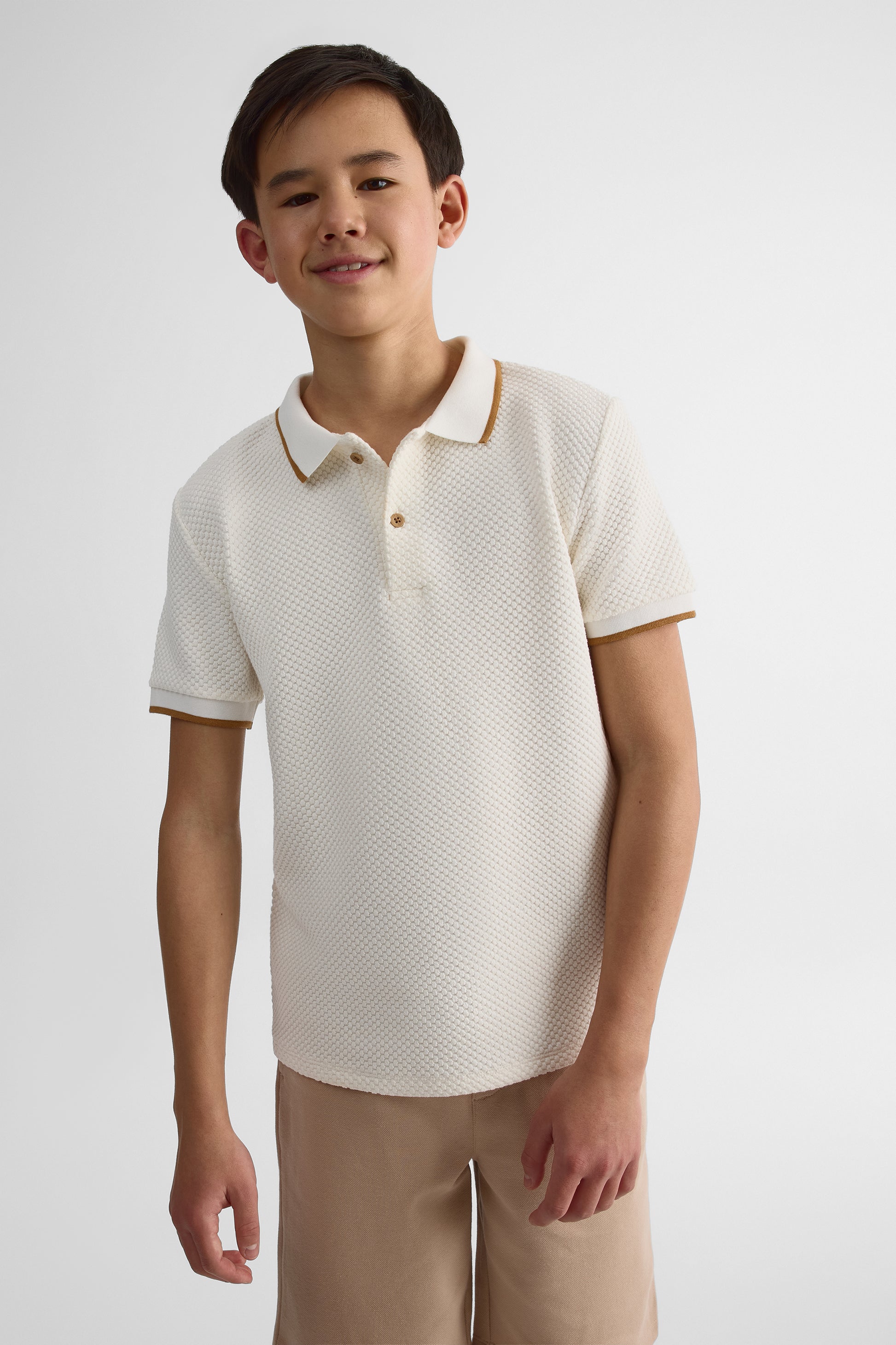 Chandail polo à manches courtes - Ado garçon && BLANC CASSÉ