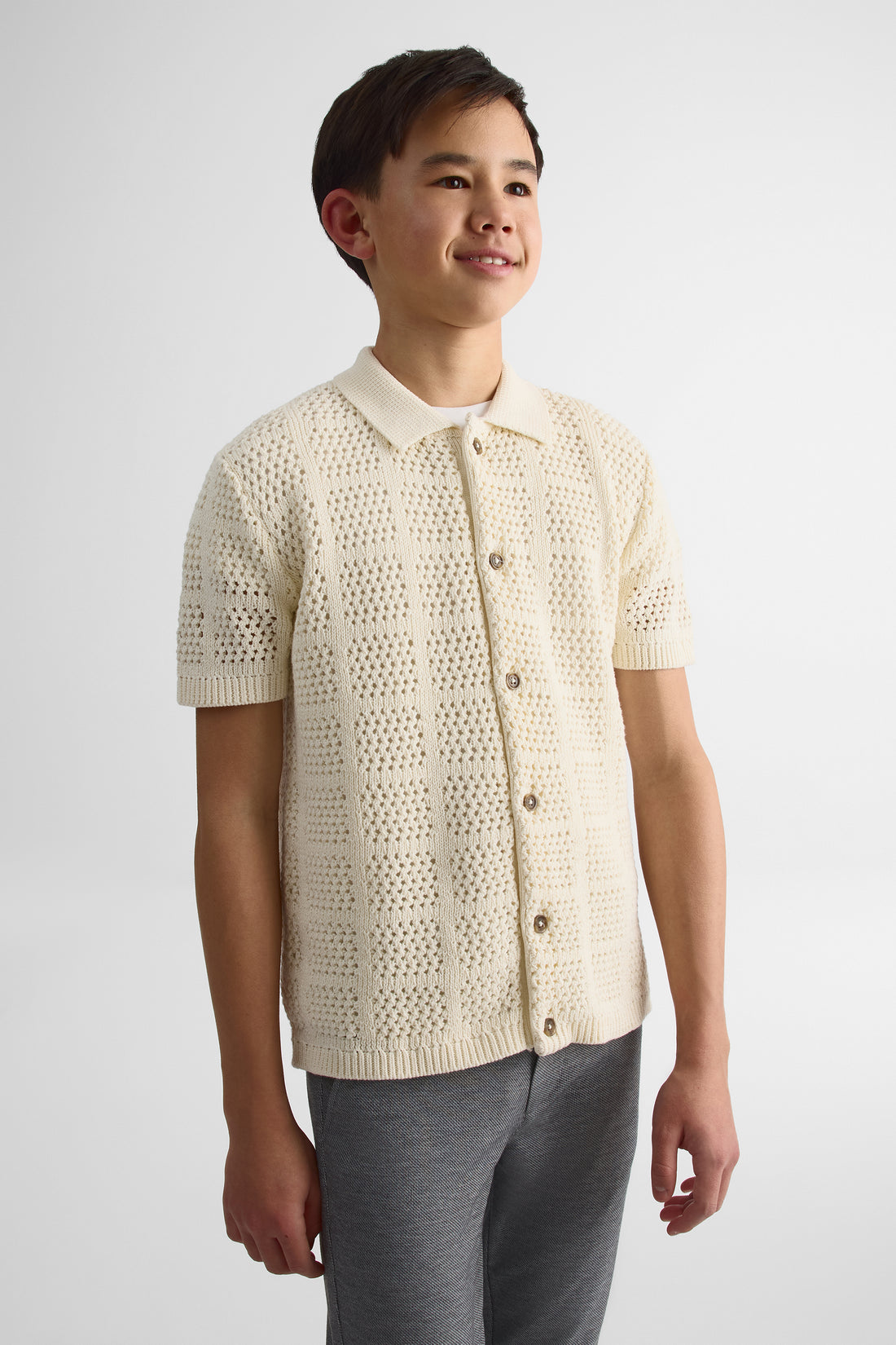 Chemise à manches courtes en crochet - Ado garçon && BLANC CASSÉ