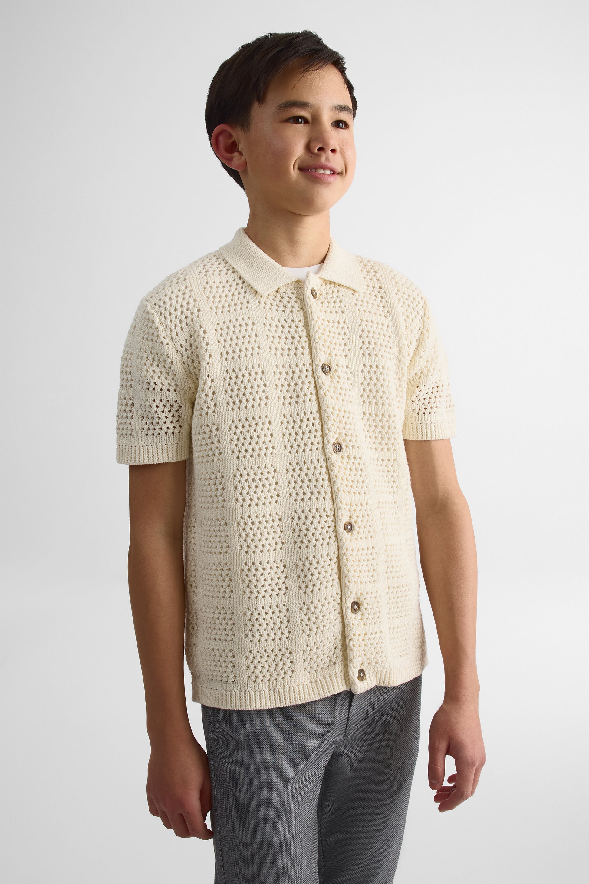 Chemise à manches courtes en crochet - Ado garçon && BLANC CASSÉ