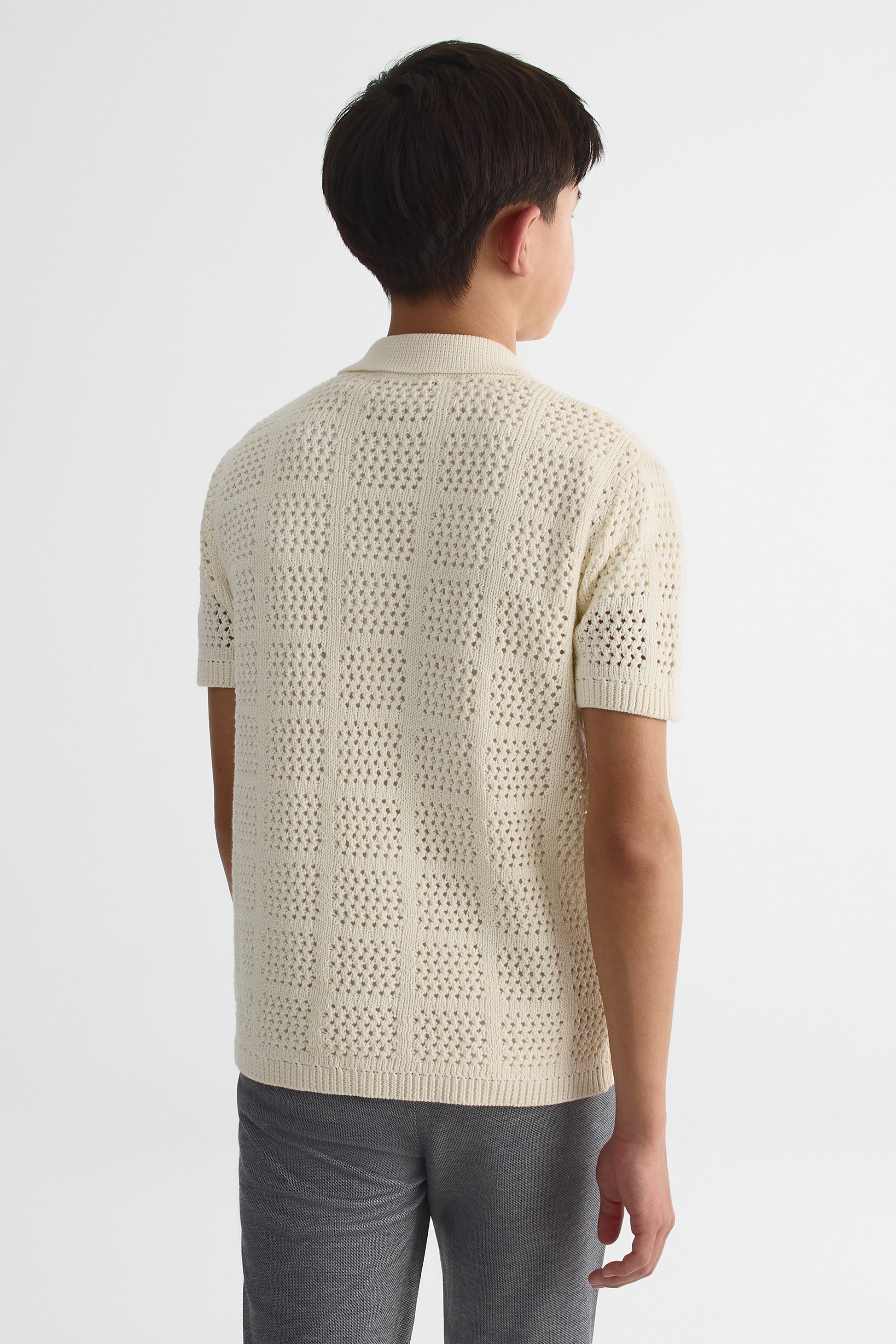 Chemise à manches courtes en crochet - Ado garçon && BLANC CASSÉ