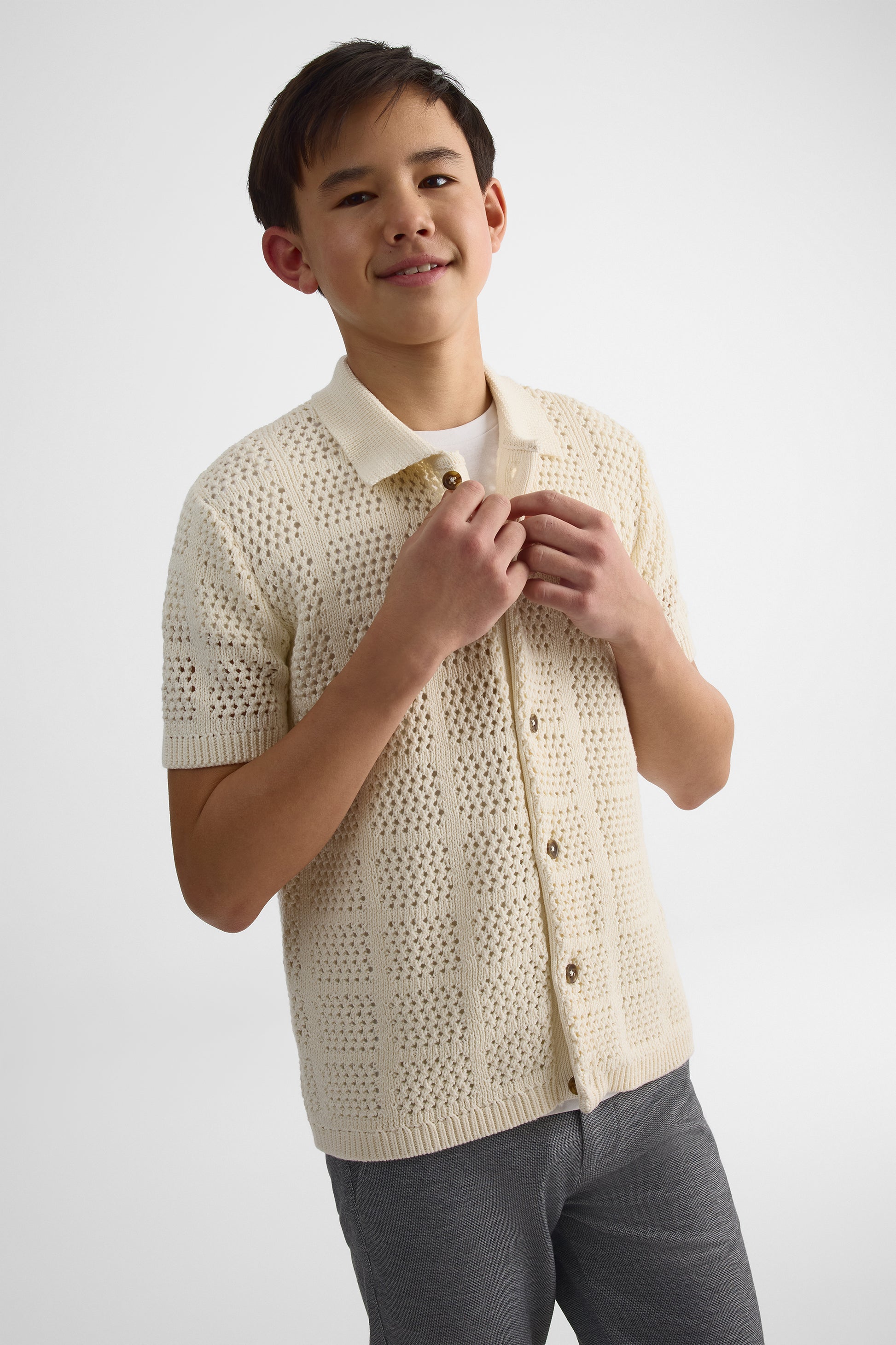 Chemise à manches courtes en crochet - Ado garçon && BLANC CASSÉ