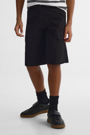 Short cargo baggy en coton - Ado garçon && NOIR