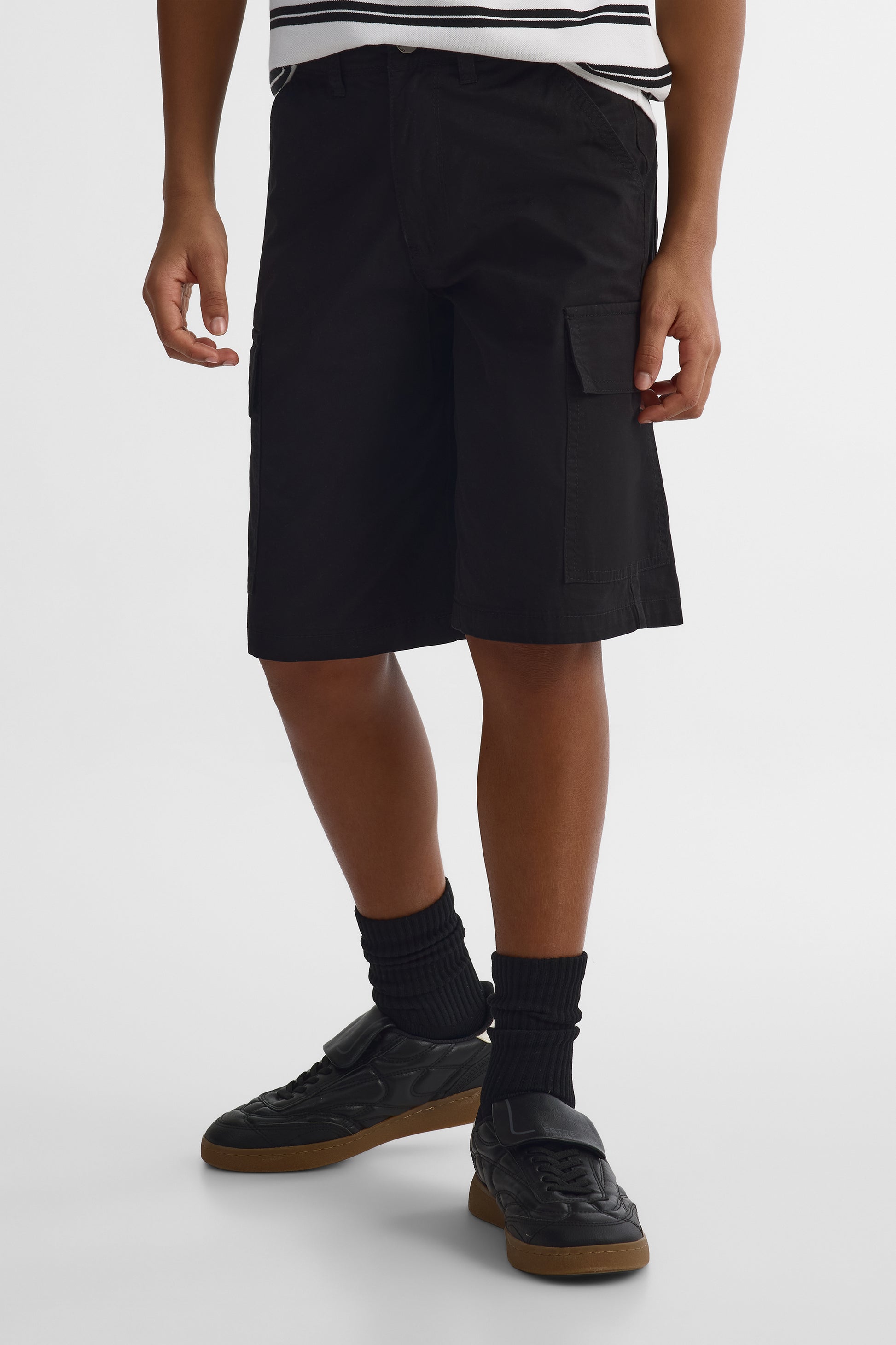 Short cargo baggy en coton - Ado garçon && NOIR