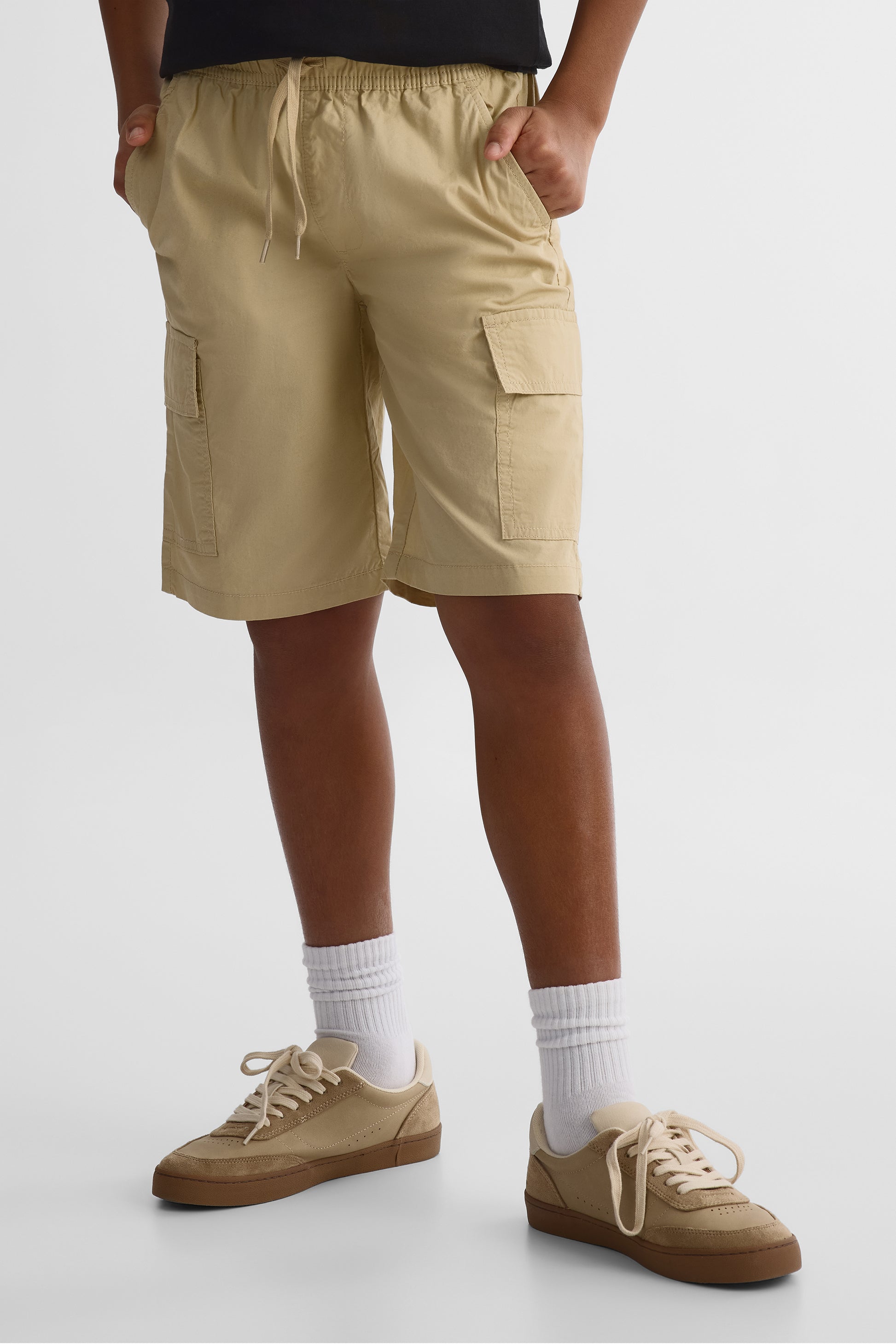 Short Bermuda élastique à cordon - Ado garçon && TAUPE