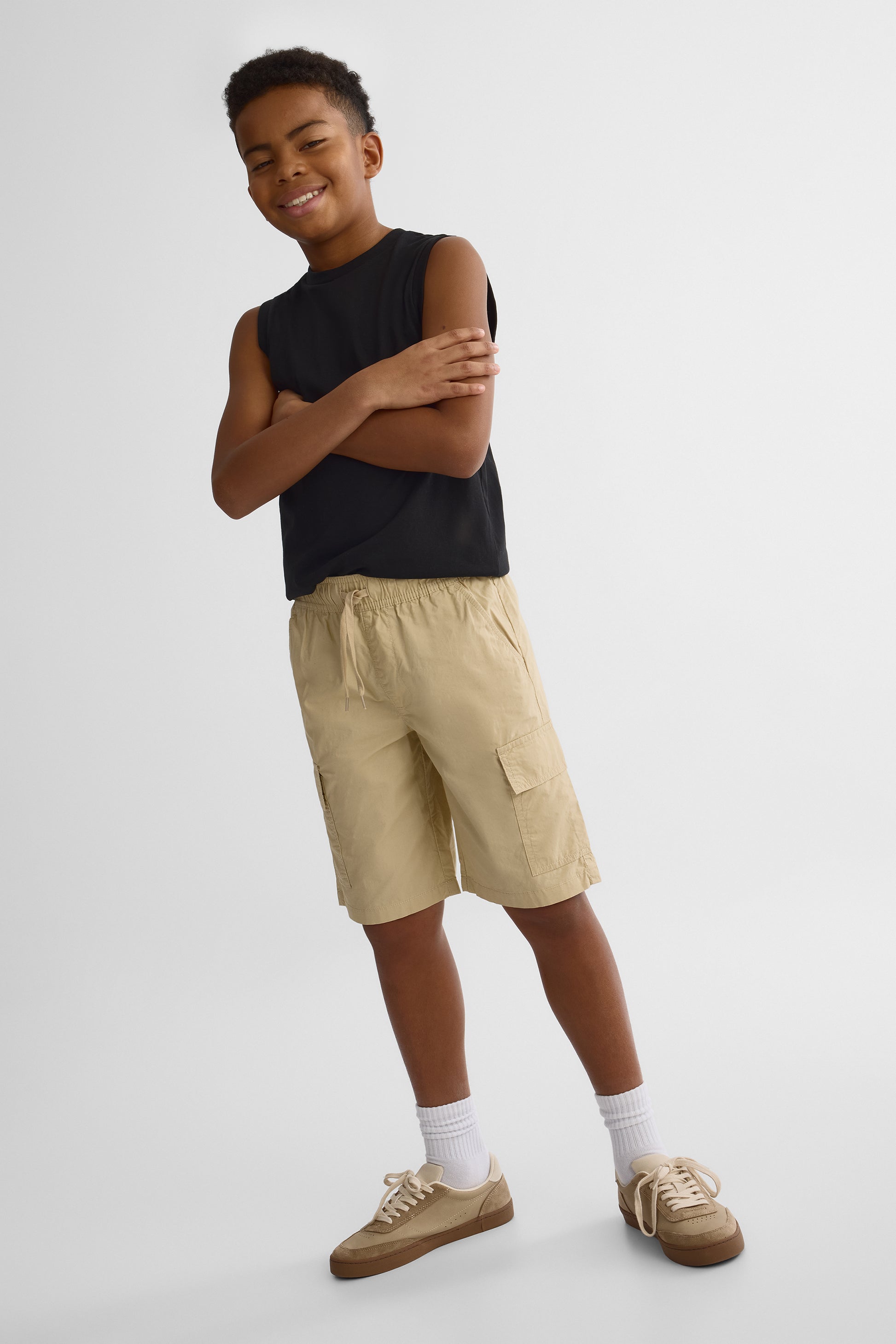 Short Bermuda élastique à cordon - Ado garçon && TAUPE