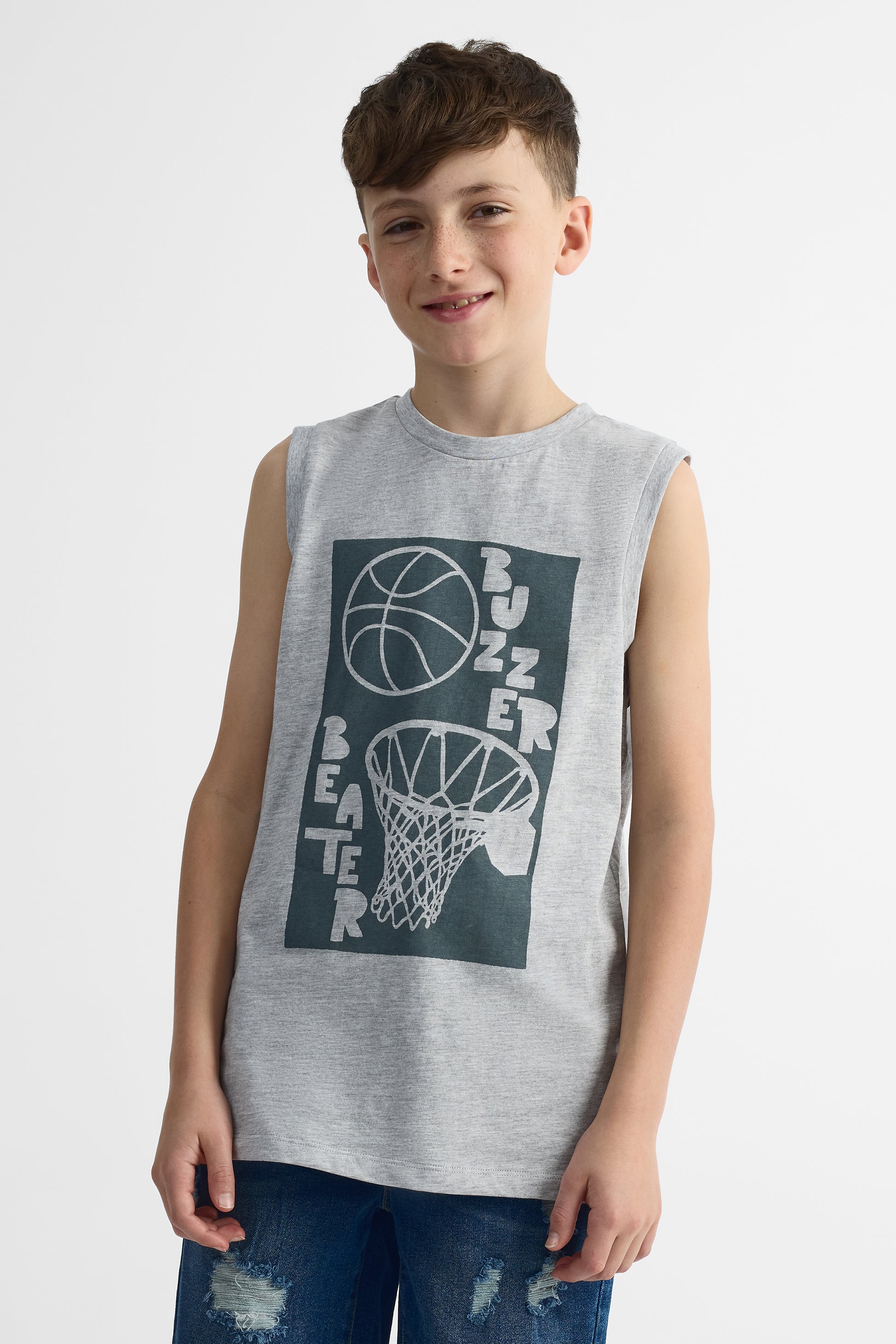 Camisole col rond imprimé - Ado garçon && GRIS MIXTE