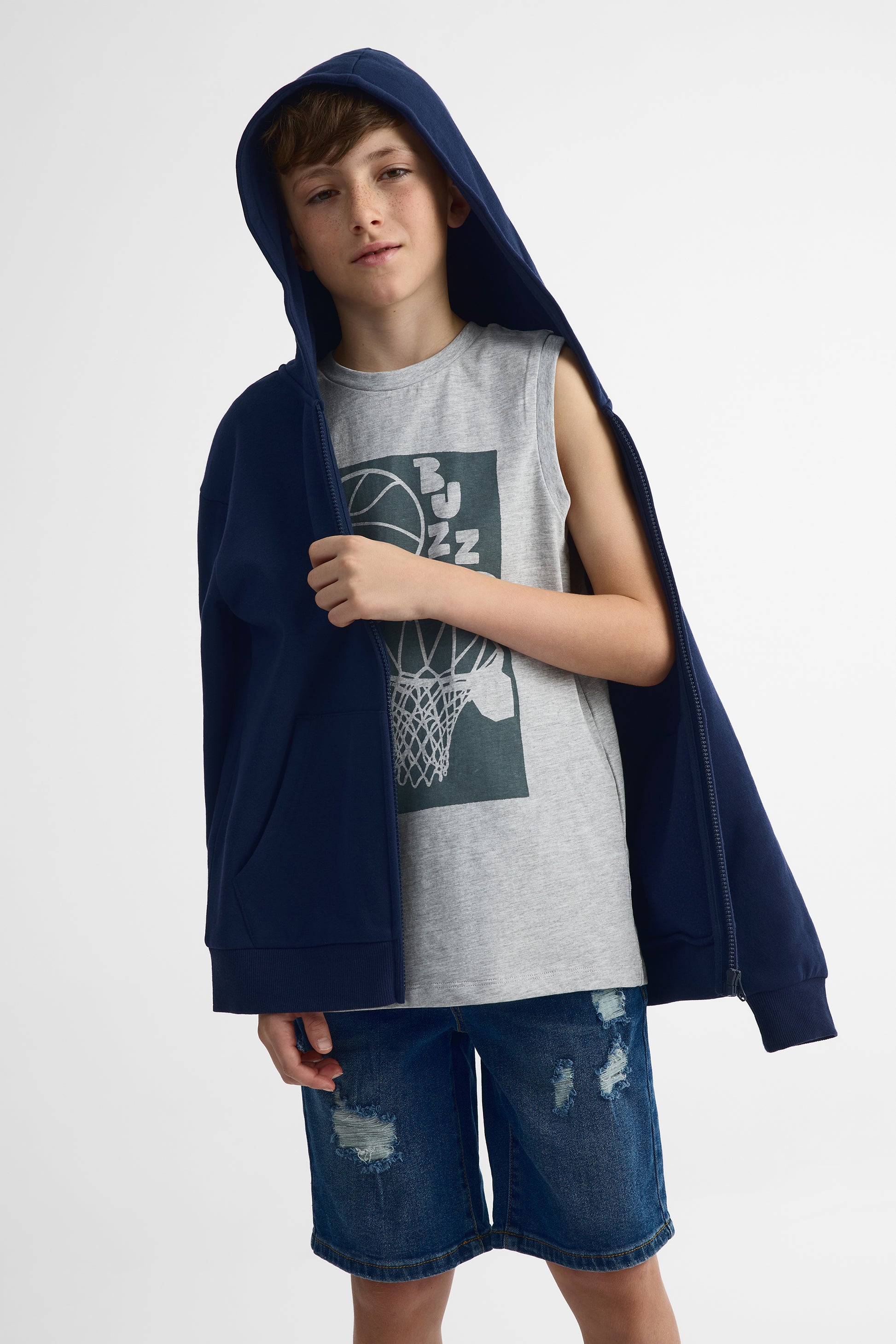 Camisole col rond imprimé - Ado garçon && GRIS MIXTE