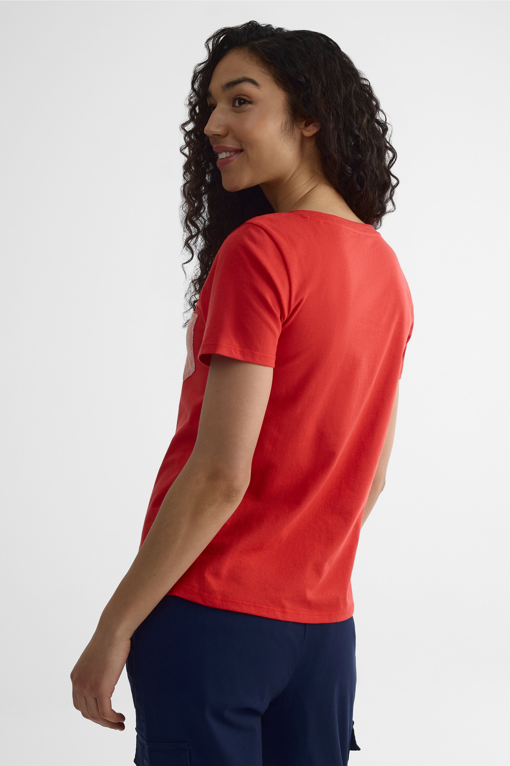 T-shirt col V poche imprimée 2/30$ - Femme && ROUGE