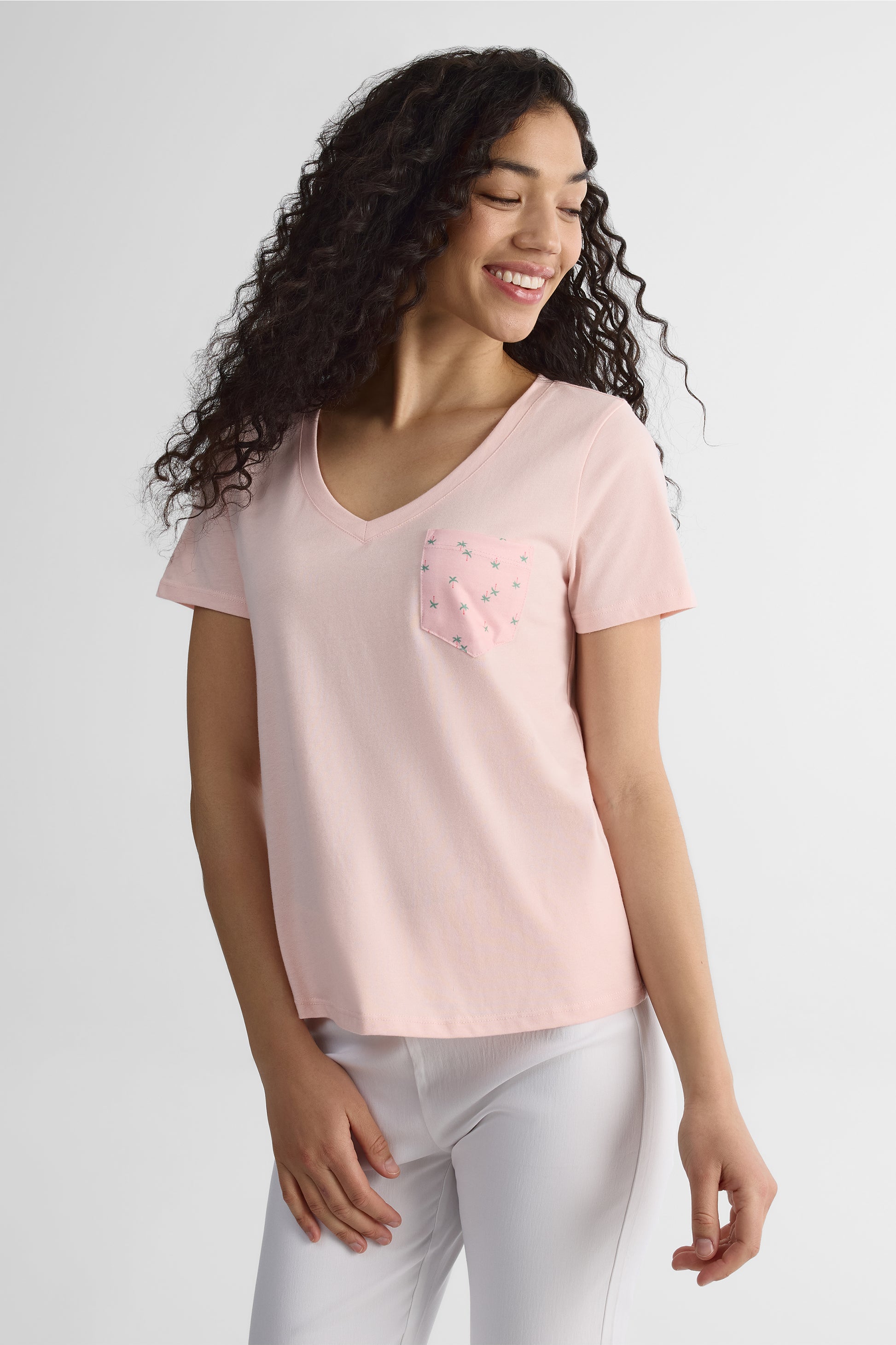 T-shirt col V poche contrastante 2/30$ - Femme && ROSE