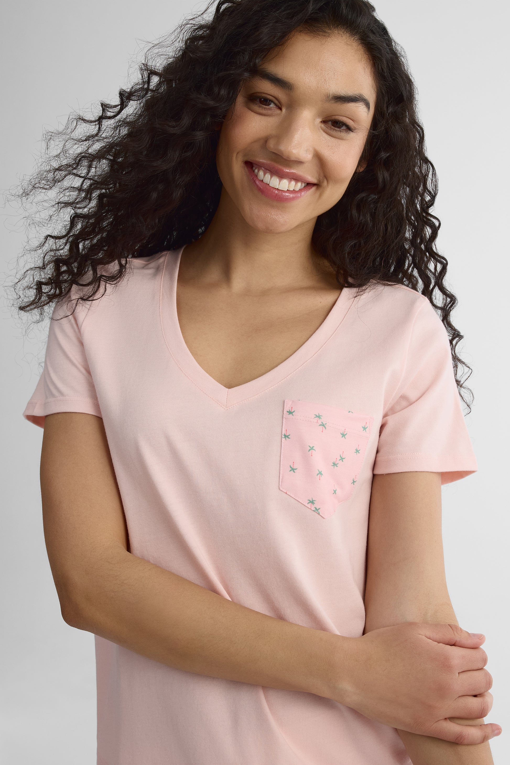 T-shirt col V poche contrastante 2/30$ - Femme && ROSE