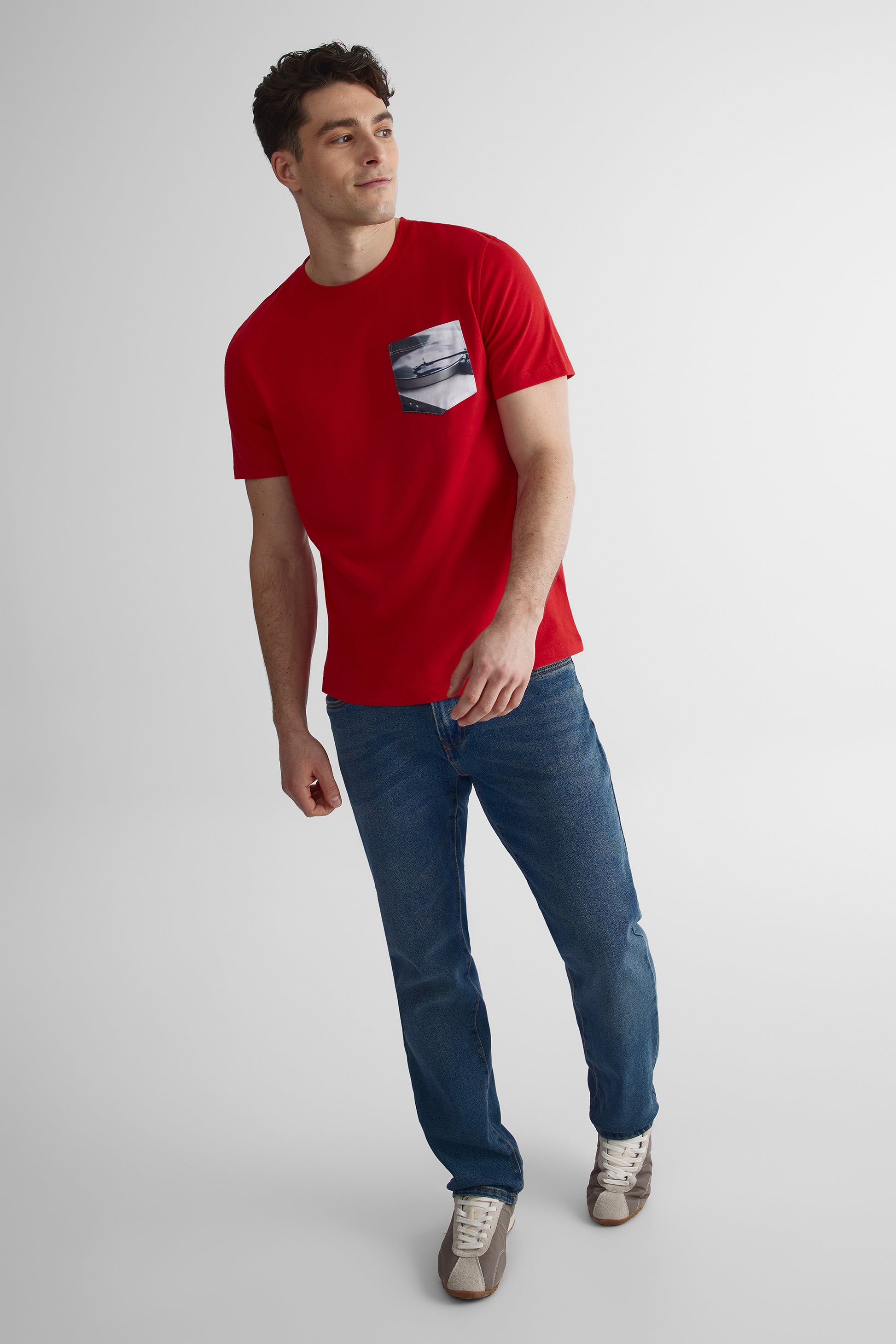 T-shirt col rond poche imprimée 2/30$ - Homme && ROUGE
