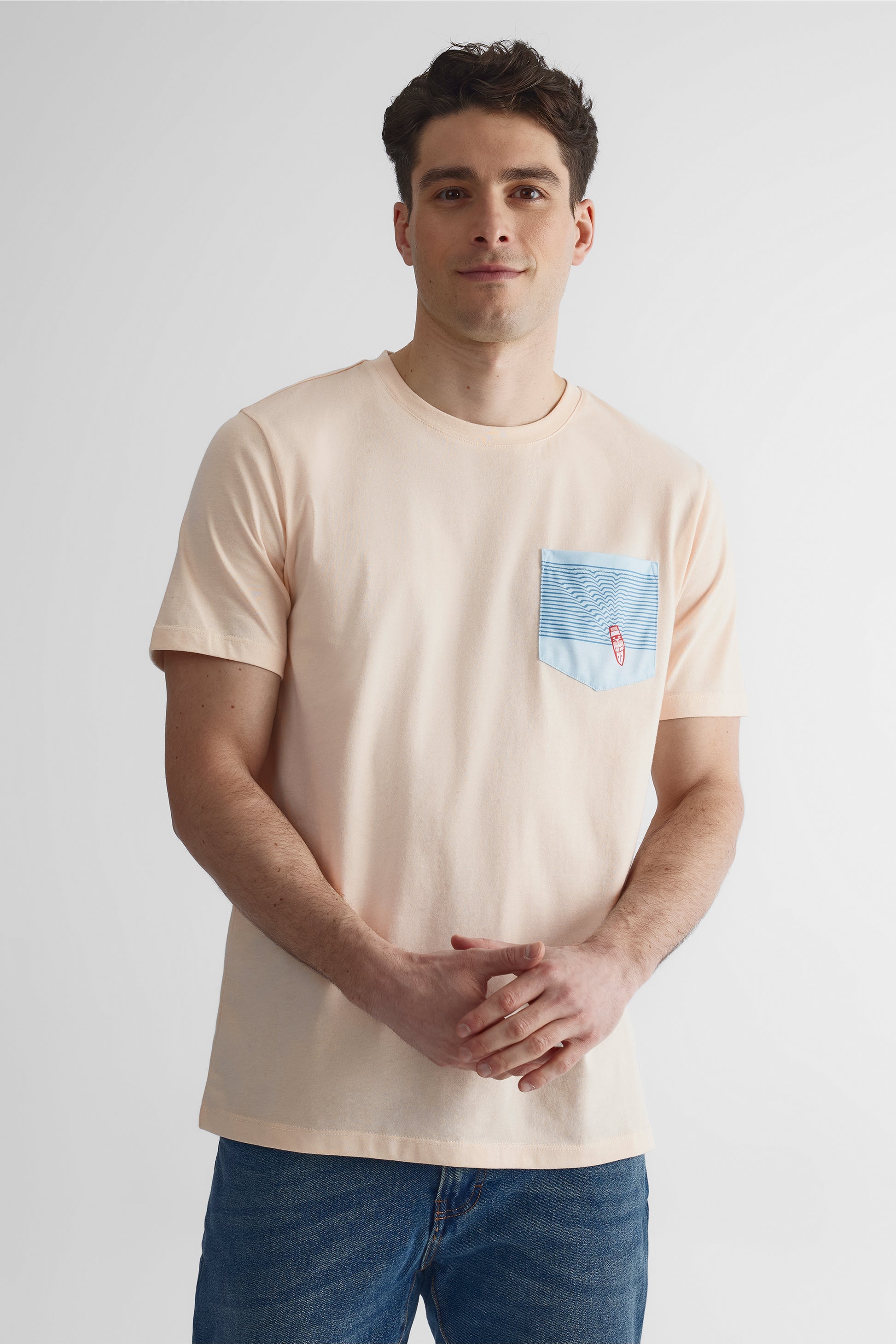 T-shirt col rond poche imprimée 2/30$ - Homme && BEIGE