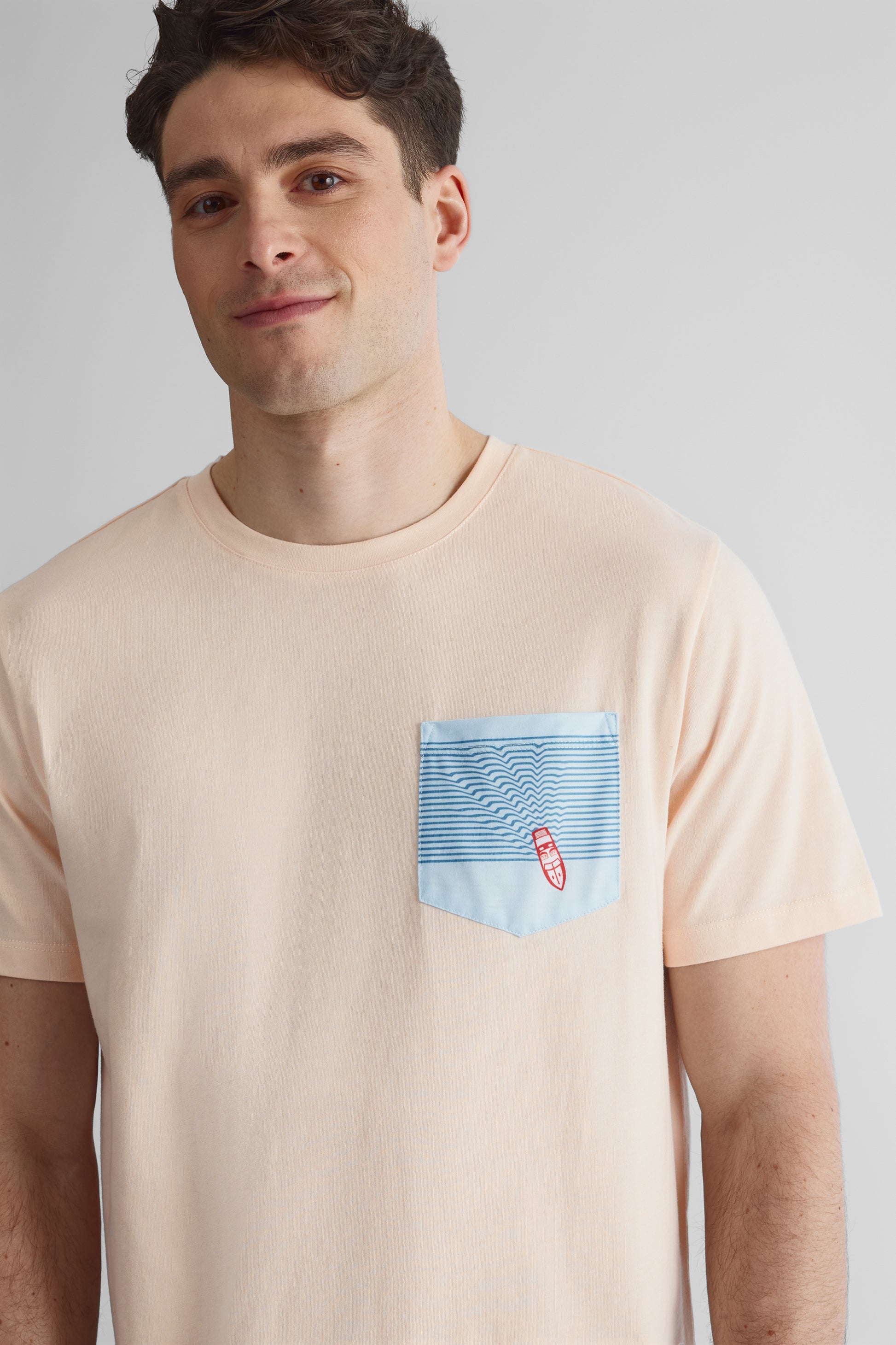 T-shirt col rond poche imprimée 2/30$ - Homme && BEIGE