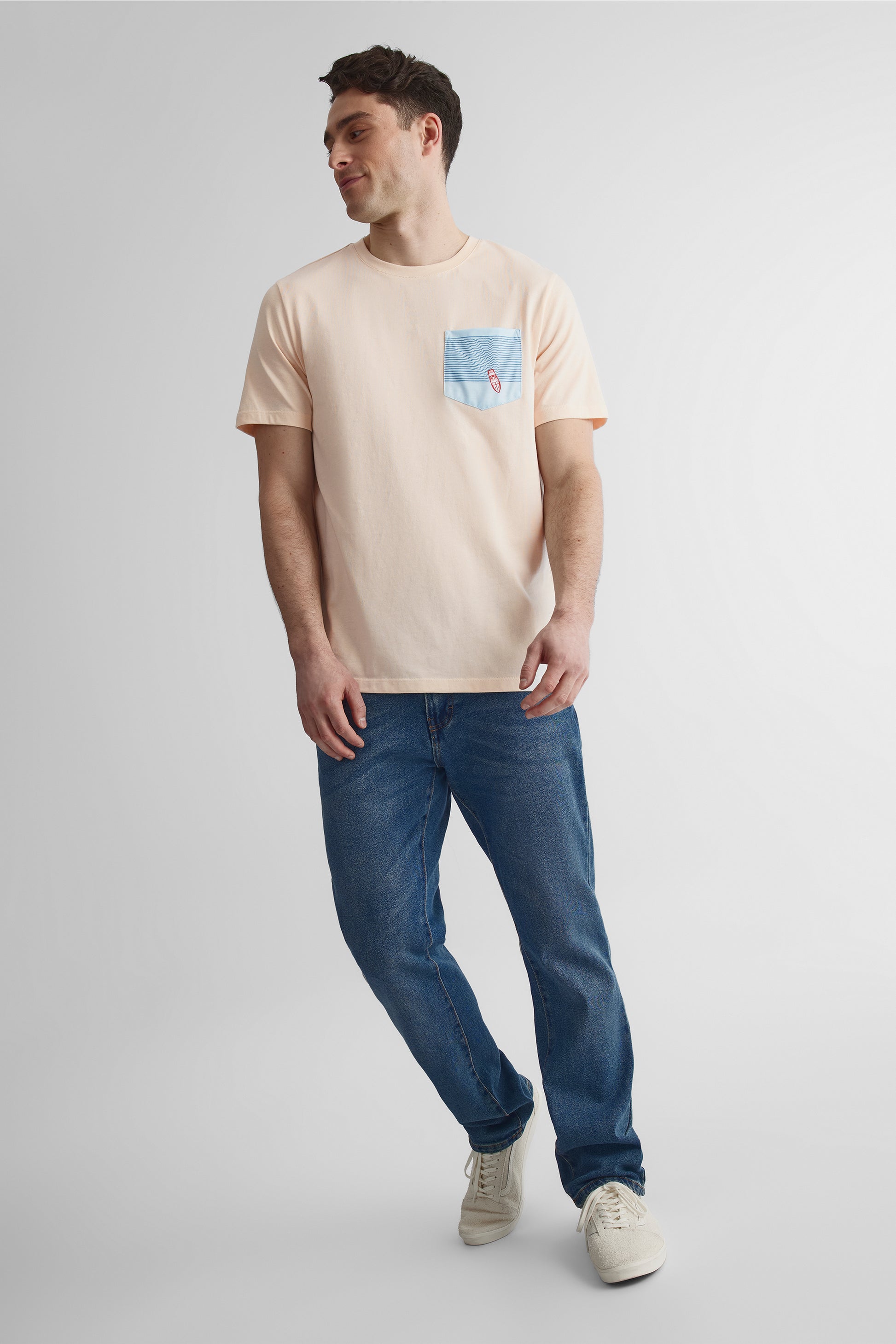 T-shirt col rond poche imprimée 2/30$ - Homme && BEIGE