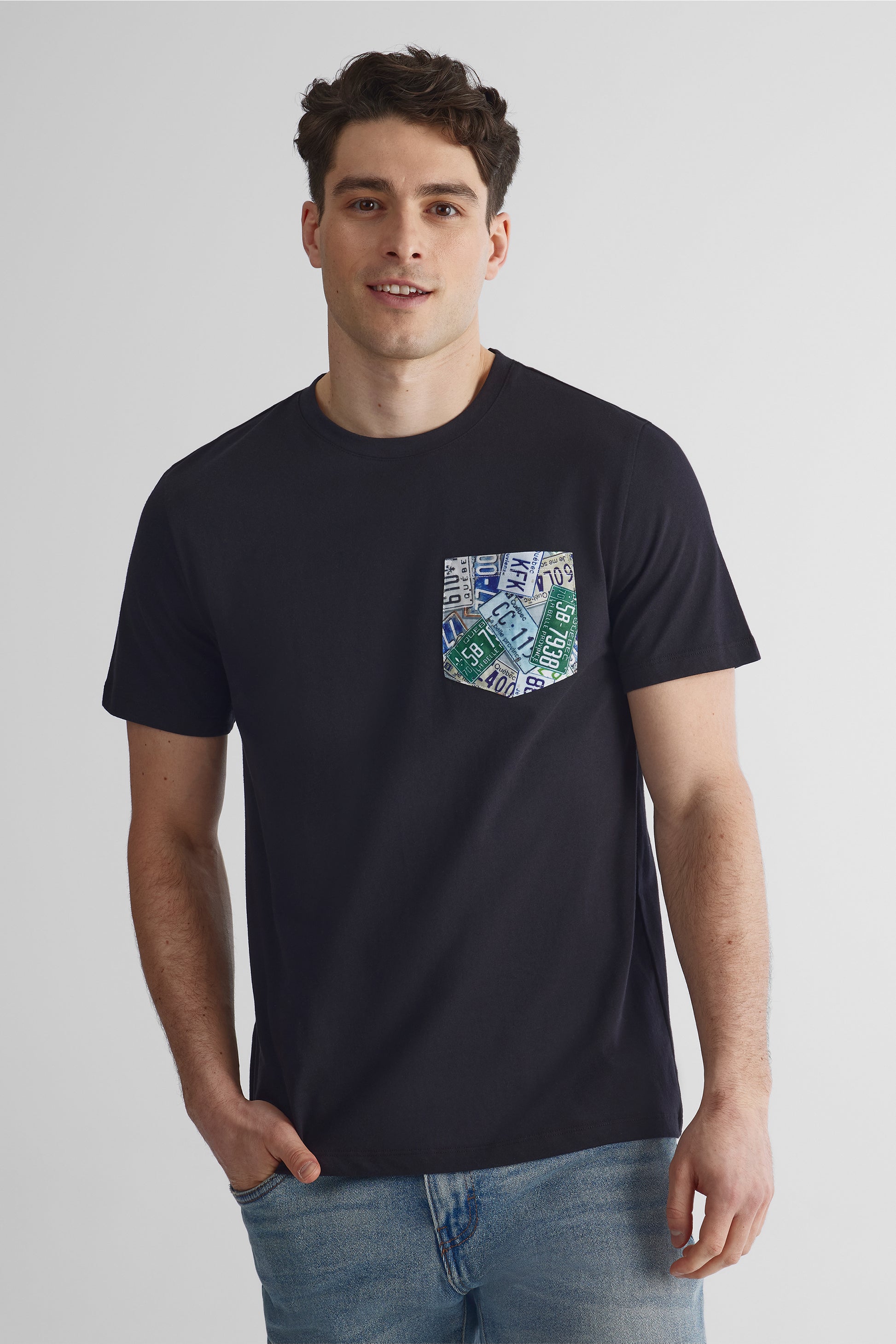 T-shirt col rond poche graphique 2/30$ - Homme && NOIR