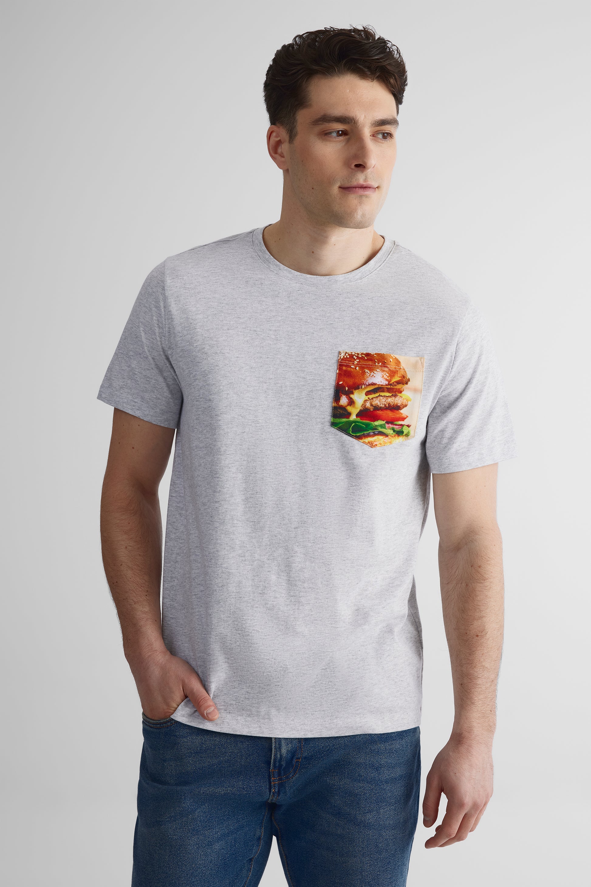T-shirt col rond poche graphique 2/30$ - Homme && GRIS MIXTE