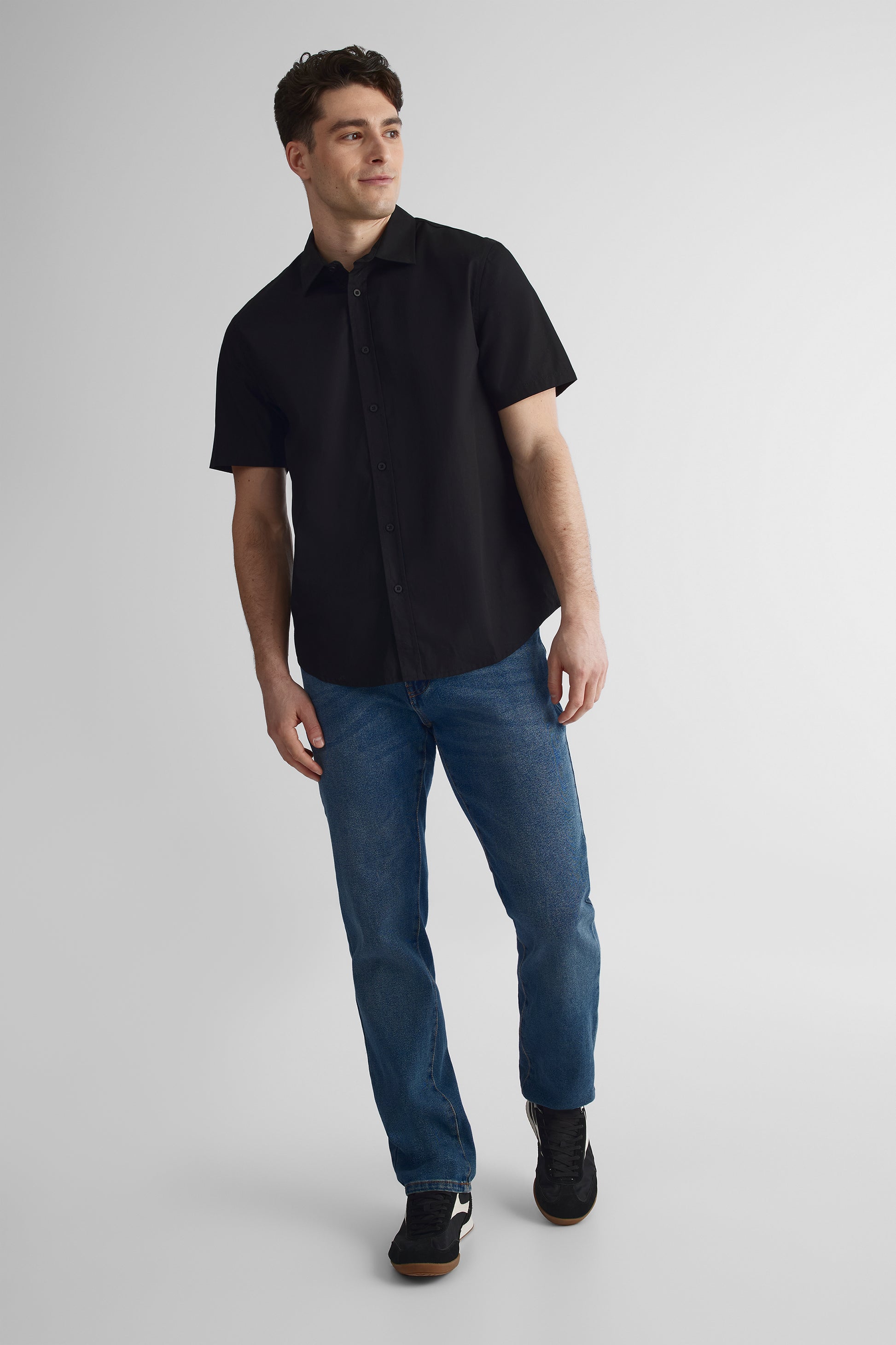 Chemise à manches courtes en poplin imprimée - Homme && NOIR