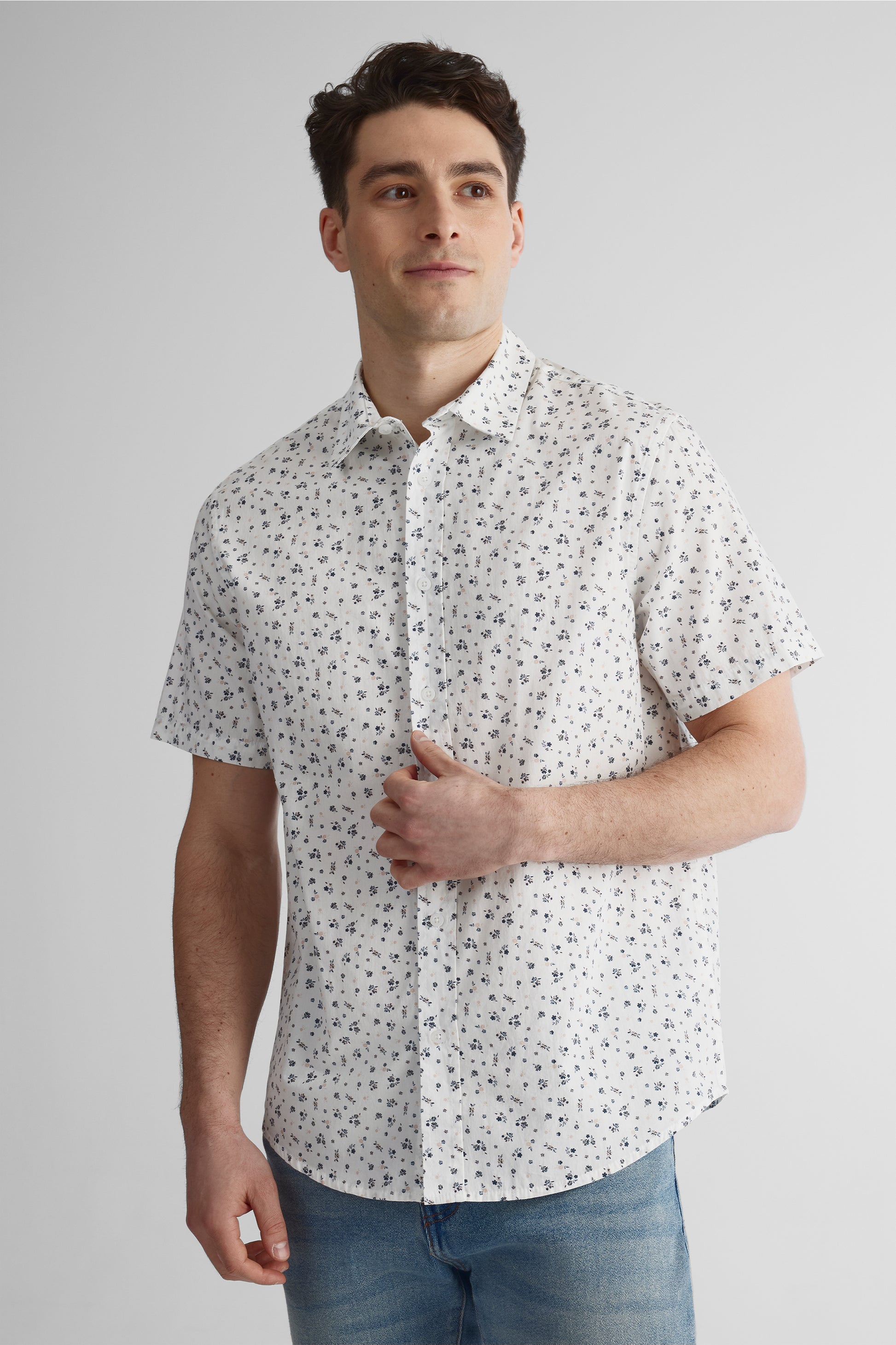 Chemise à manches courtes en poplin imprimée - Homme && BLANC MULTI