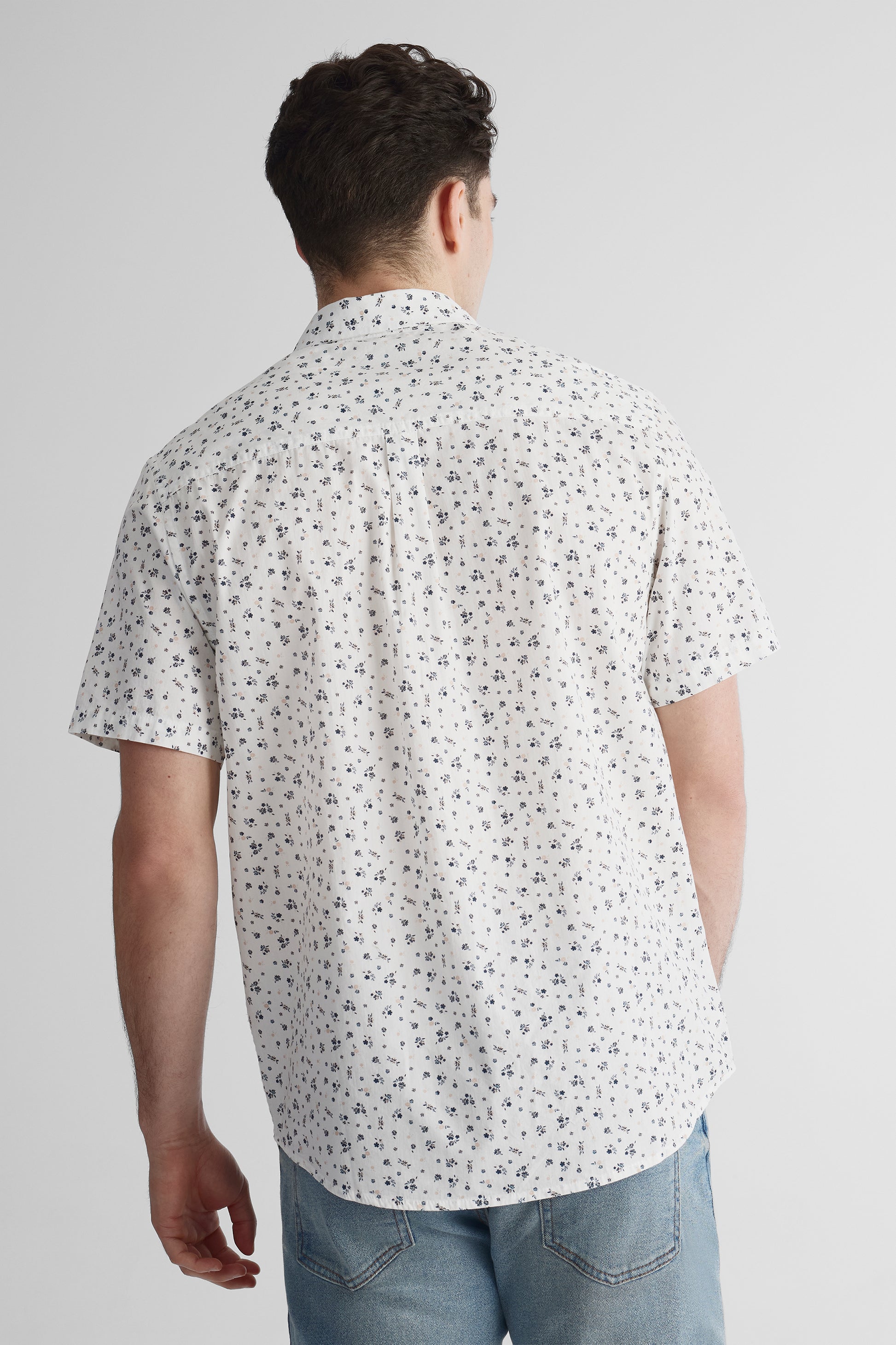 Chemise à manches courtes en poplin imprimée - Homme && BLANC MULTI