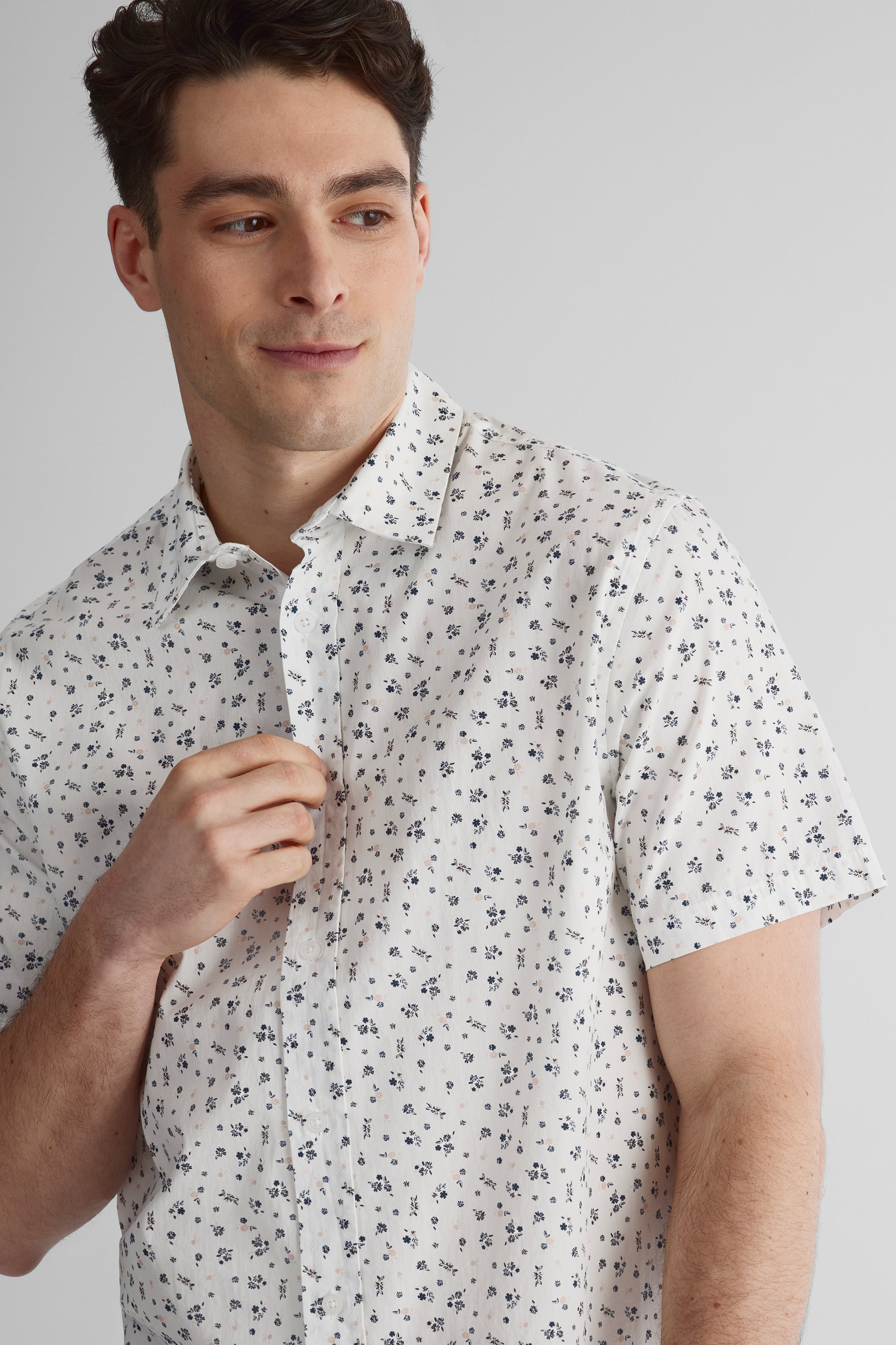 Chemise à manches courtes en poplin imprimée - Homme && BLANC MULTI