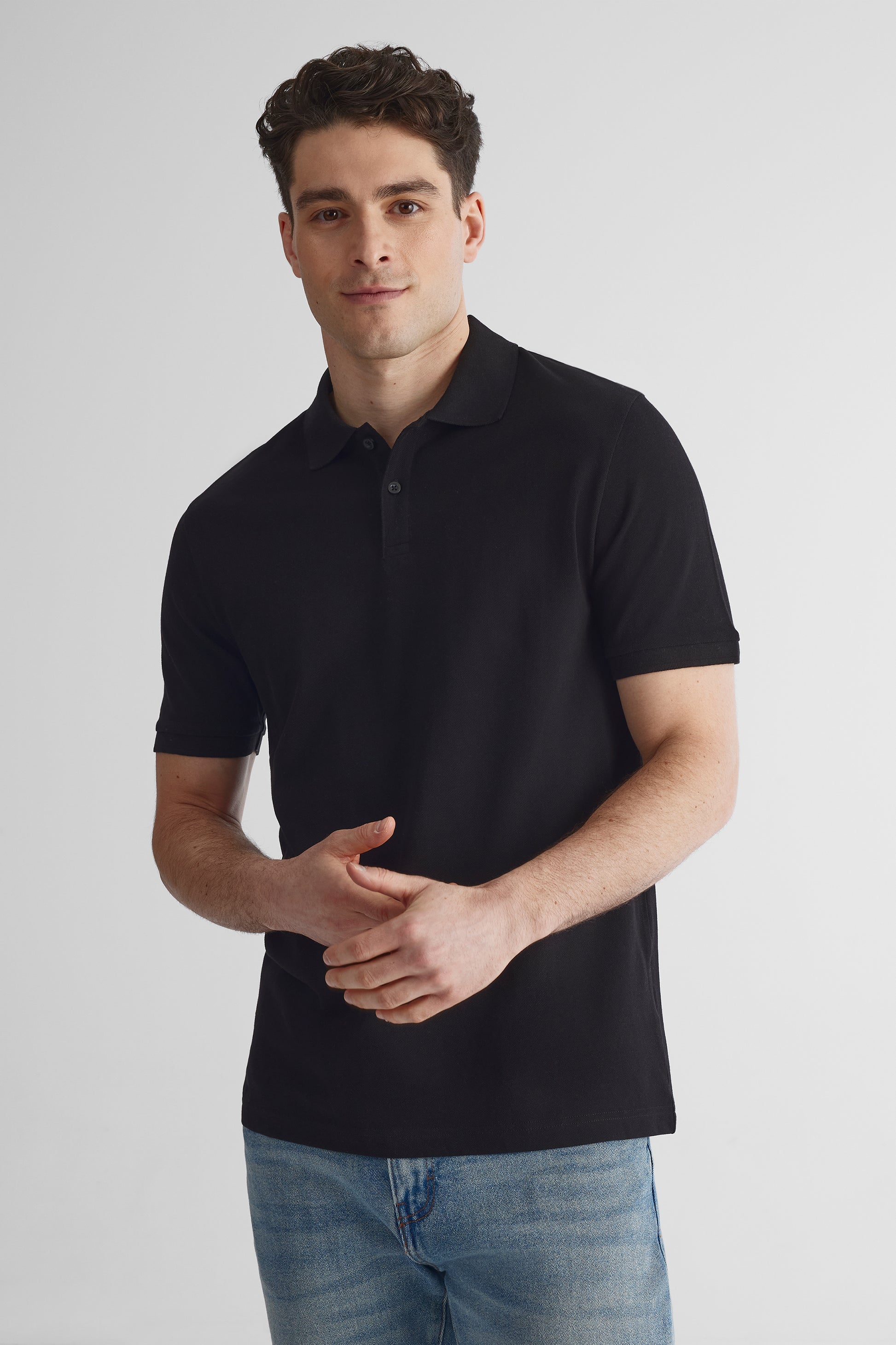 Polo à manches courtes en piqué de coton - Homme && NOIR