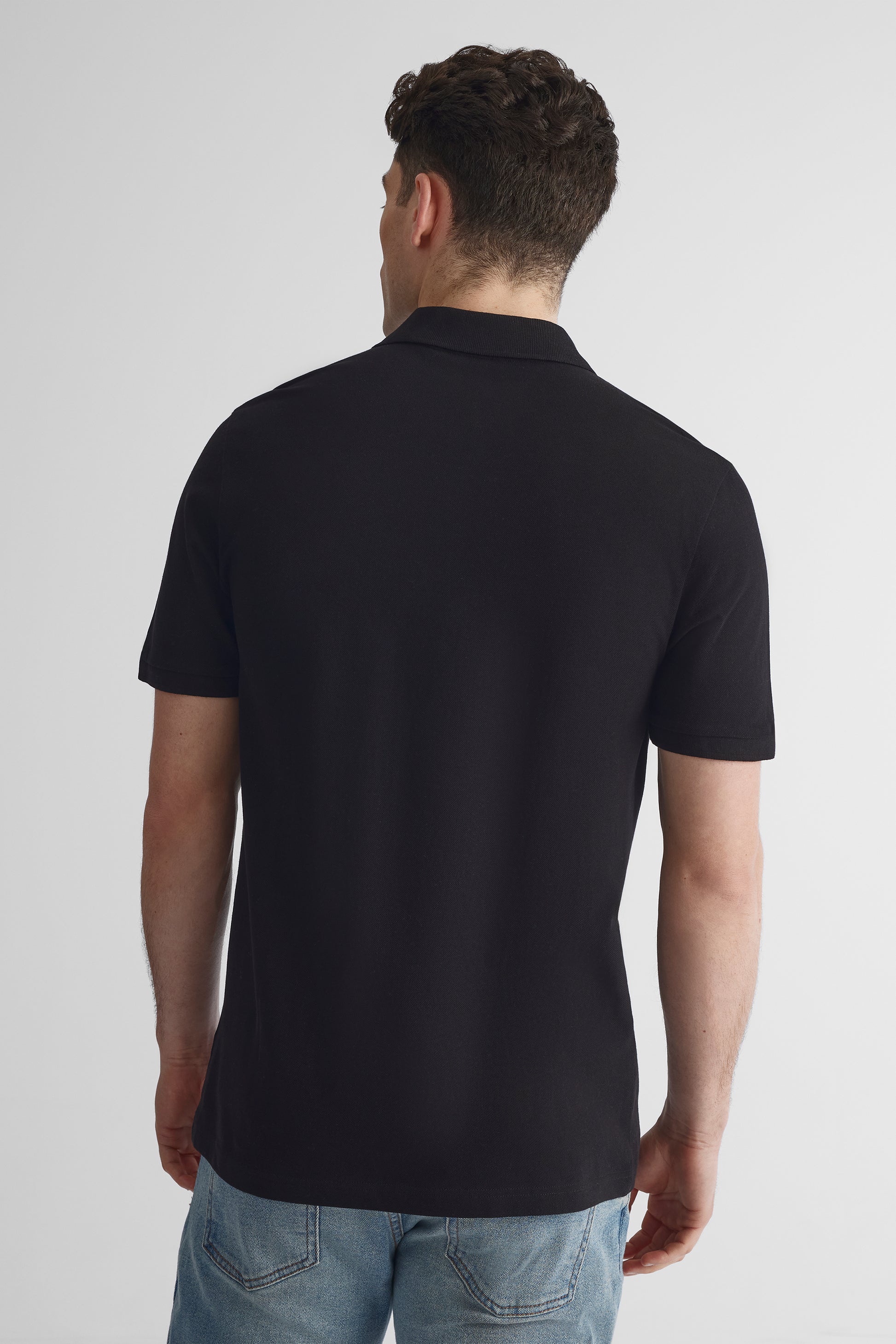 Polo à manches courtes en piqué de coton - Homme && NOIR