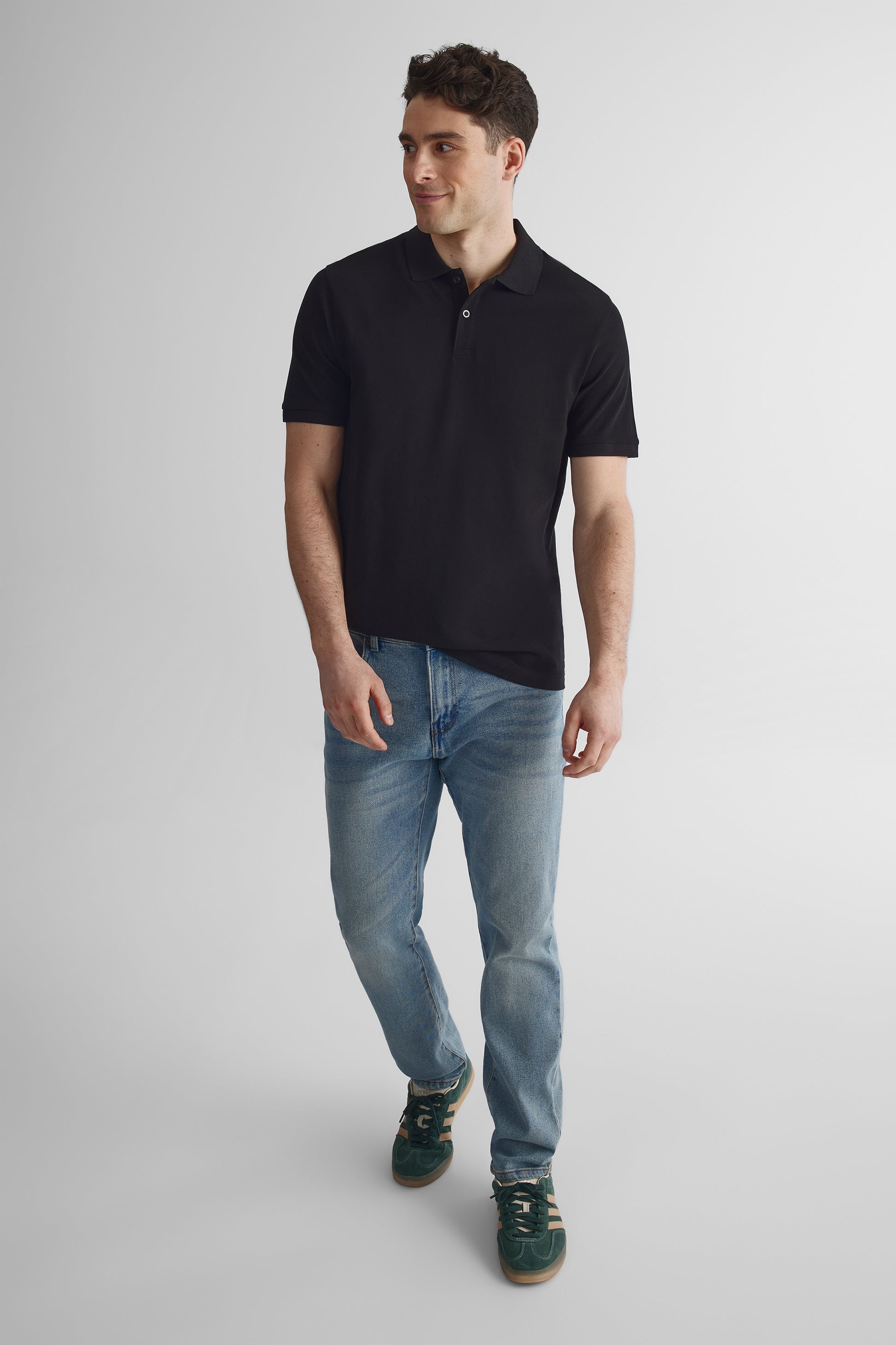 Polo à manches courtes en piqué de coton - Homme && NOIR
