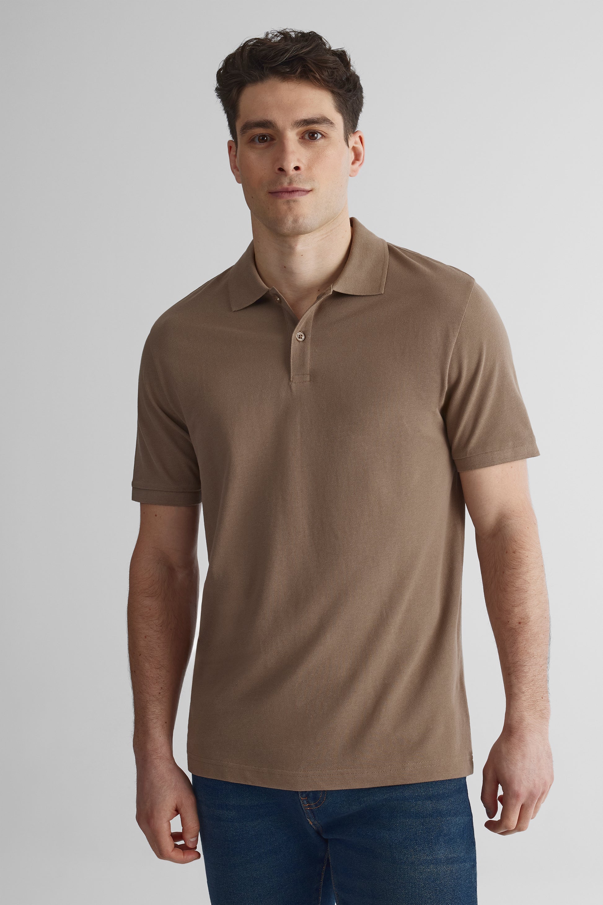 Polo à manches courtes en piqué de coton - Homme && TAUPE