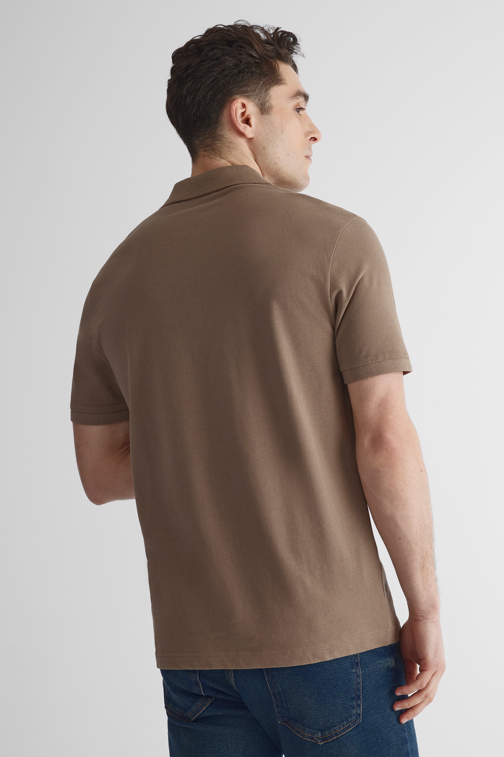 Polo à manches courtes en piqué de coton - Homme && TAUPE