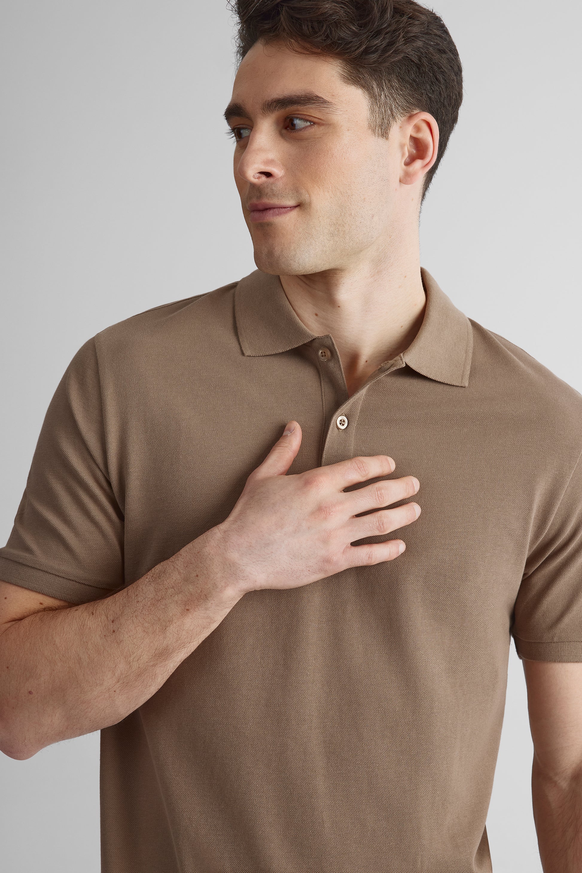 Polo à manches courtes en piqué de coton - Homme && TAUPE